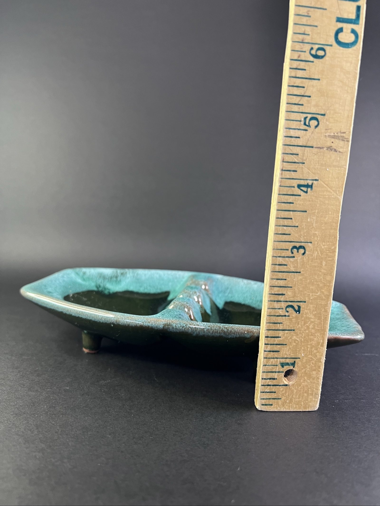 Vintage Evangeline Canada #934 Turquoise & Green Ceramic Ashtray image 8