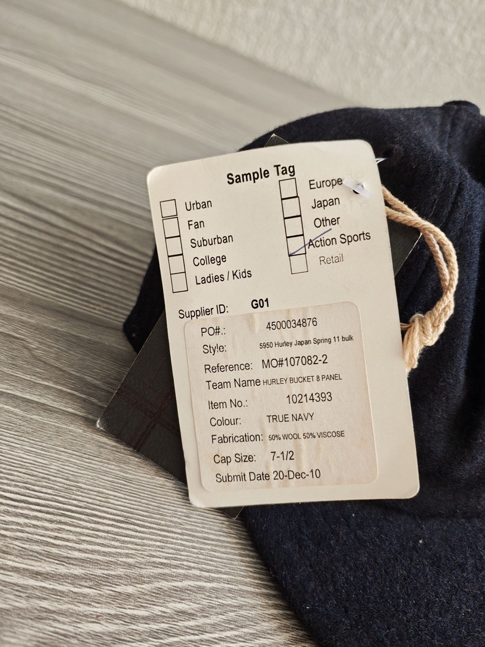 Hurley True Navy Wool Blend 8 Panel Cap 7-1/2 image 3