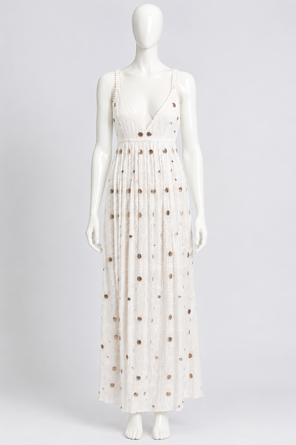 New Hayley Menzies Cream Mirror Detail Boho Maxi Dress Size M