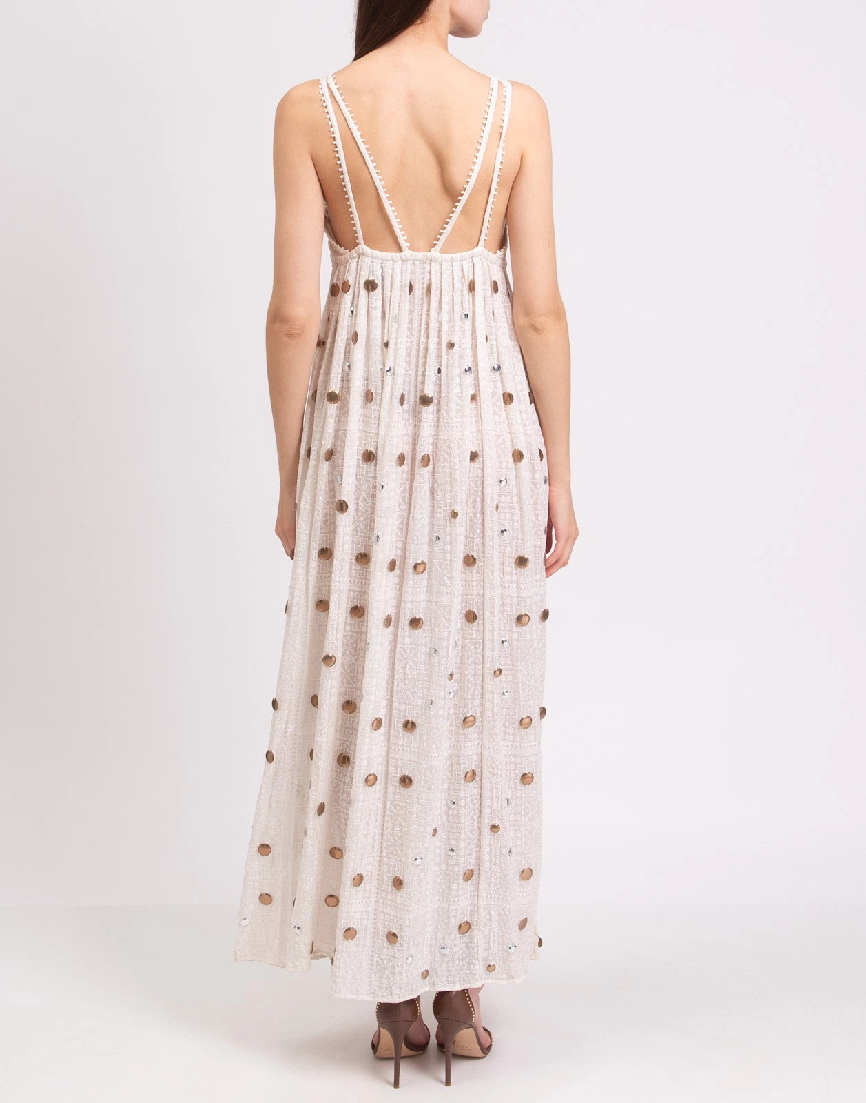 New Hayley Menzies Cream Mirror Detail Boho Maxi Dress Size M image 4