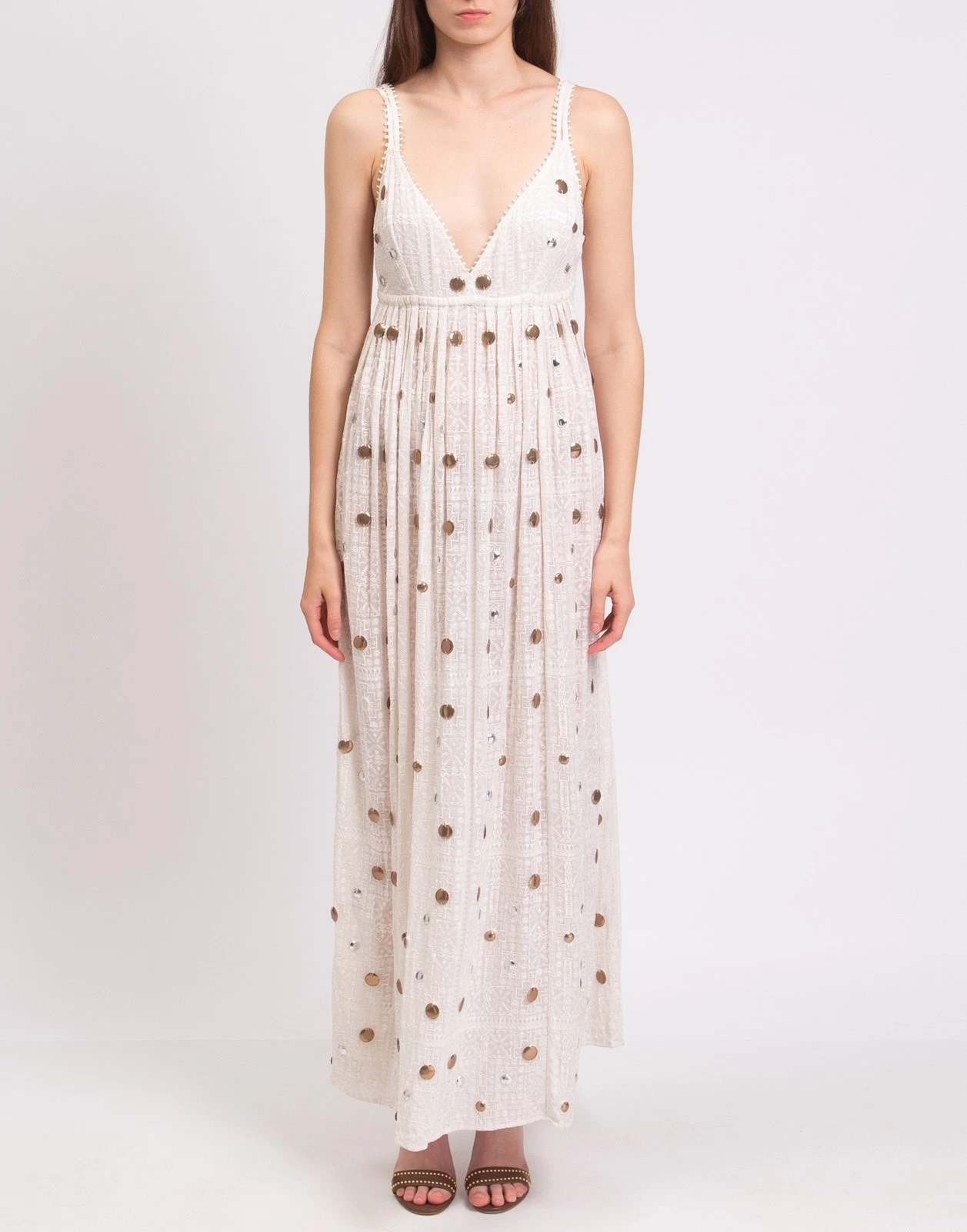 New Hayley Menzies Cream Mirror Detail Boho Maxi Dress Size M image 3
