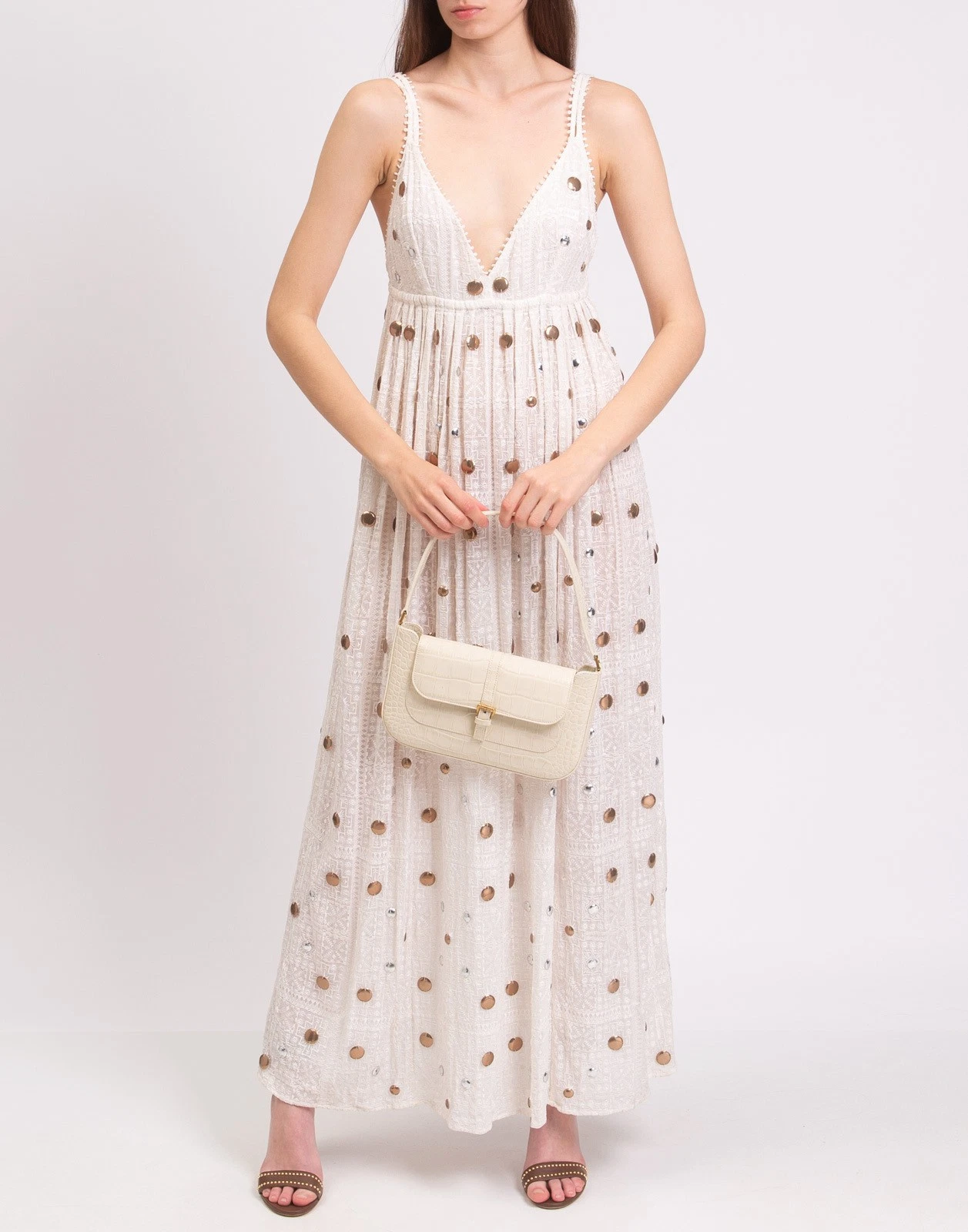 New Hayley Menzies Cream Mirror Detail Boho Maxi Dress Size M image 2