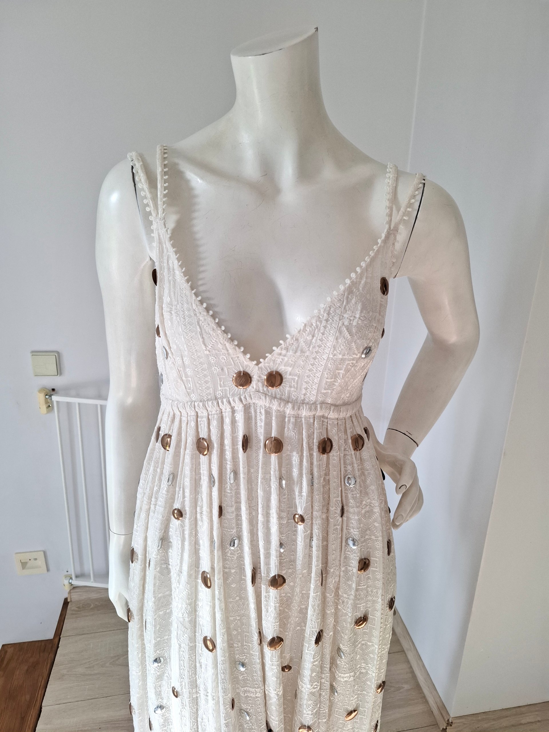 New Hayley Menzies Cream Mirror Detail Boho Maxi Dress Size M image 10