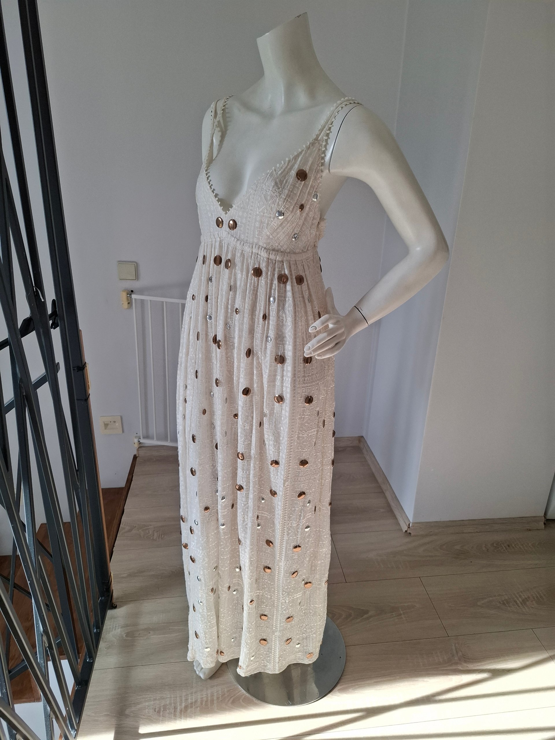 New Hayley Menzies Cream Mirror Detail Boho Maxi Dress Size M image 7
