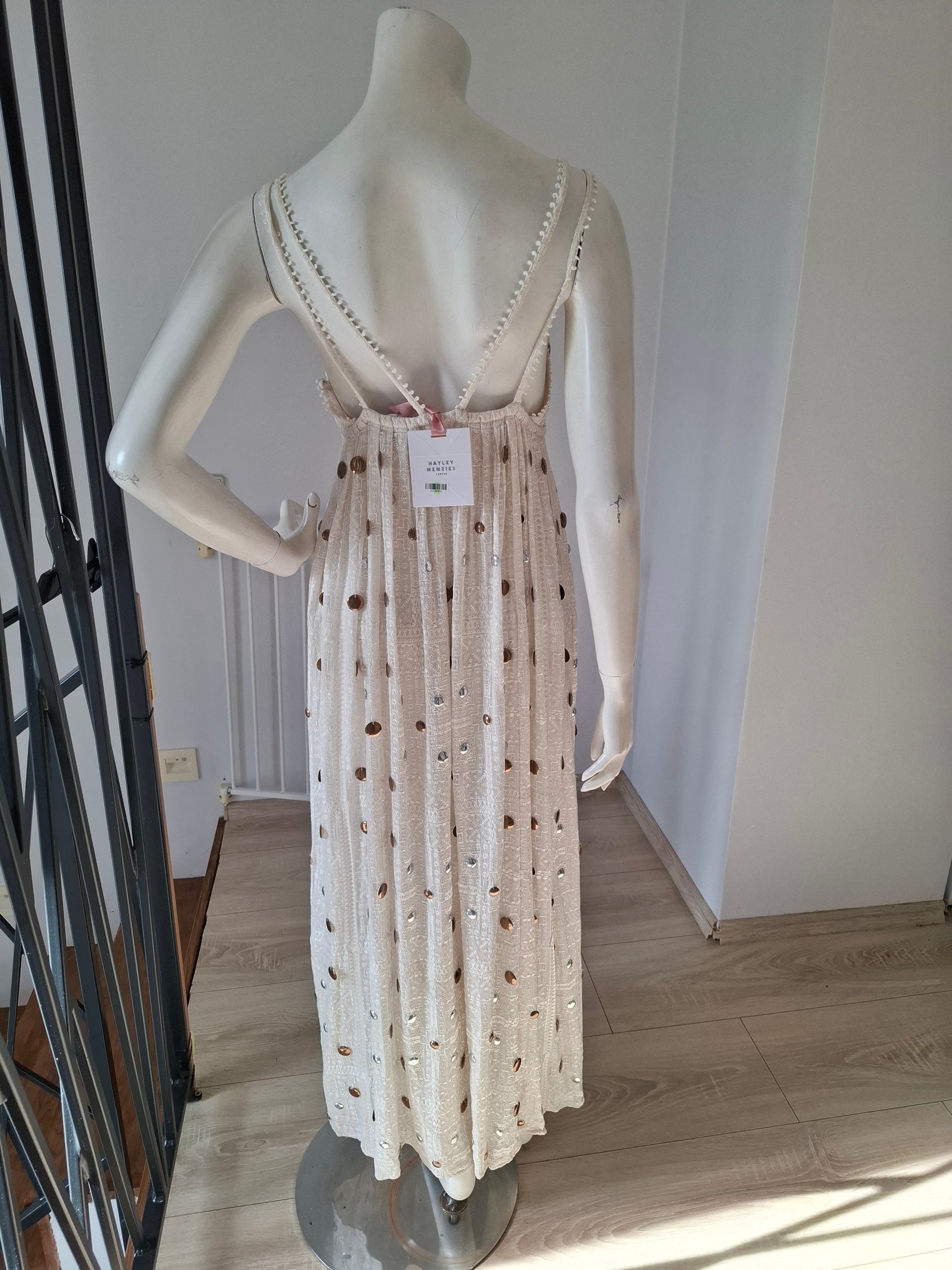 New Hayley Menzies Cream Mirror Detail Boho Maxi Dress Size M image 9