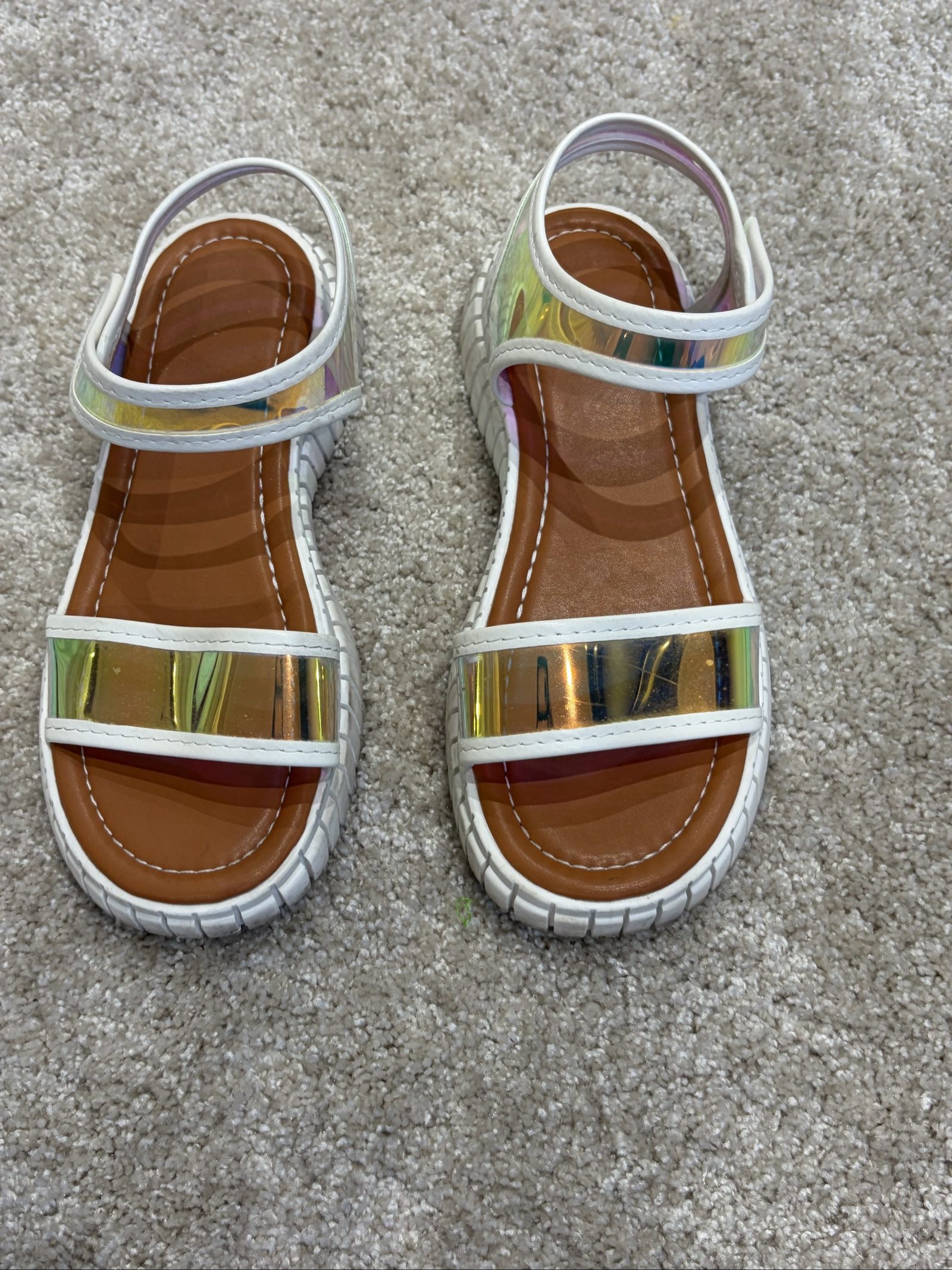 White Iridescent Strap Sandals EU 36 Girls