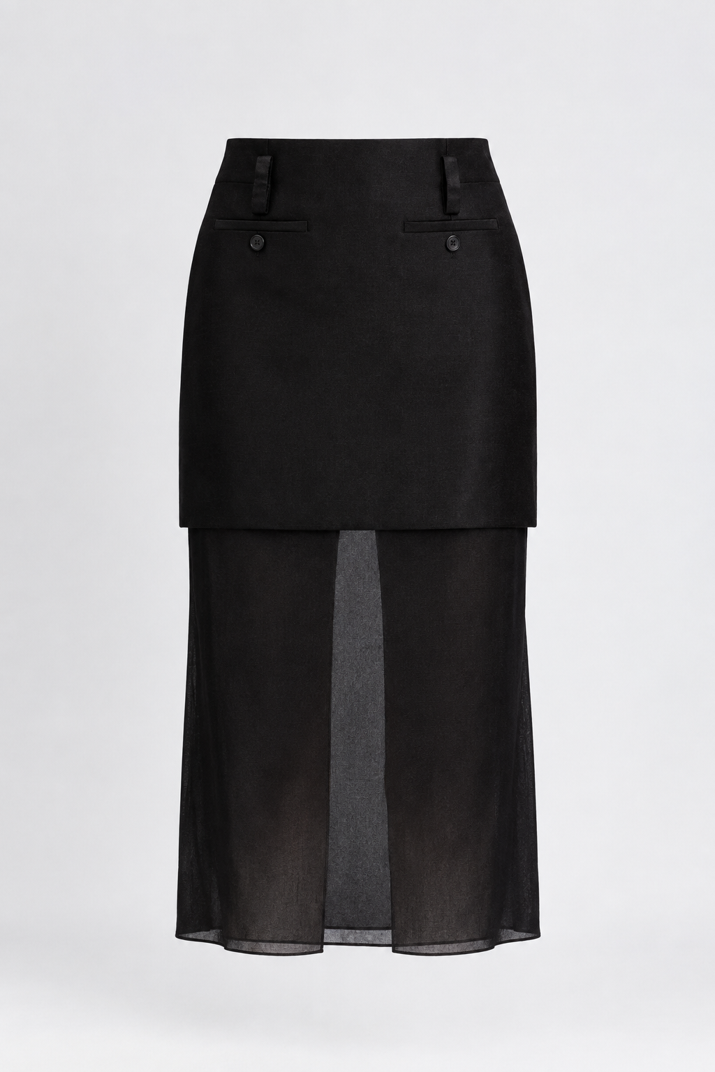 New Tom Ford Black Silk Sheer Overlay Midi Skirt Size M