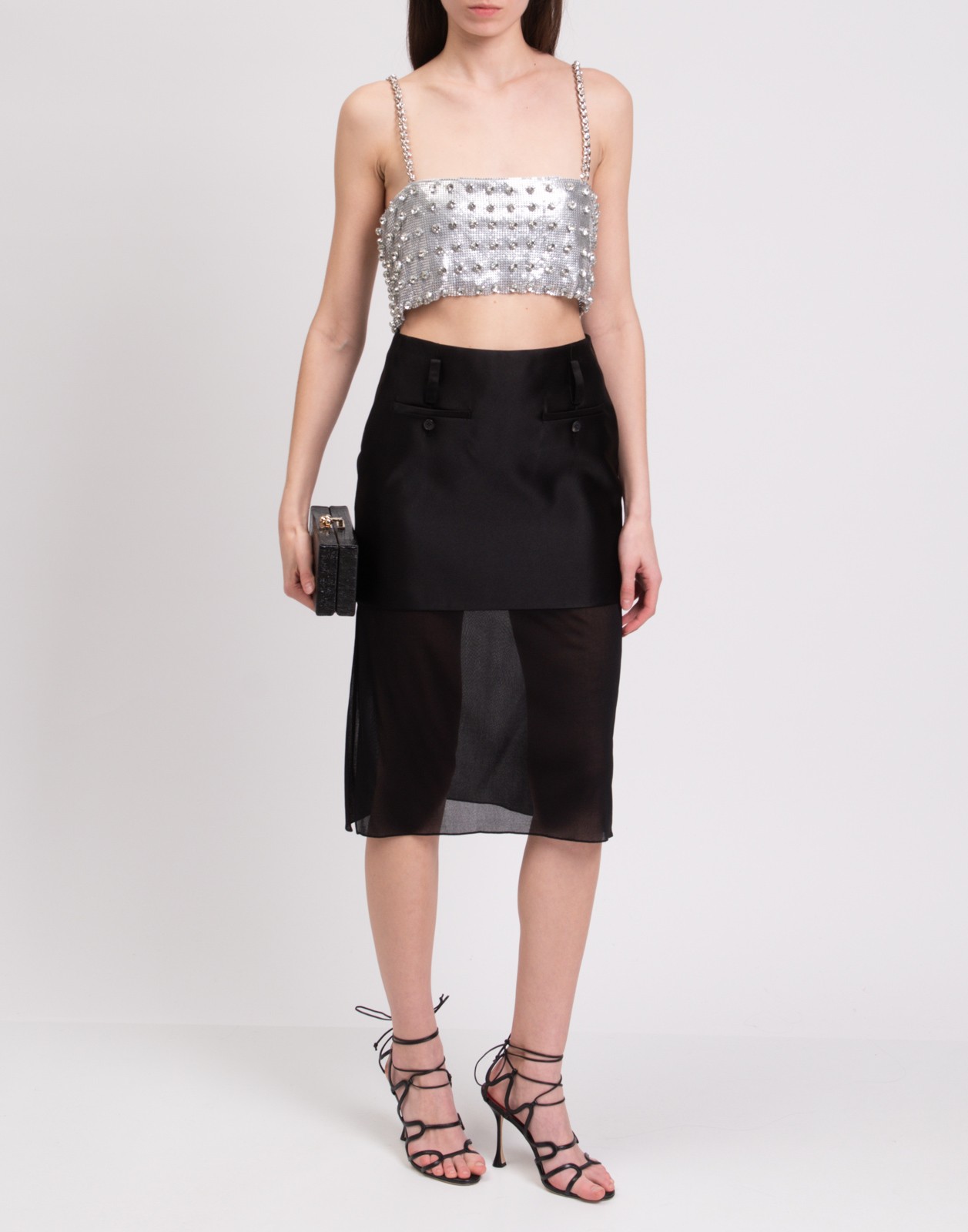 New Tom Ford Black Silk Sheer Overlay Midi Skirt Size M image 2