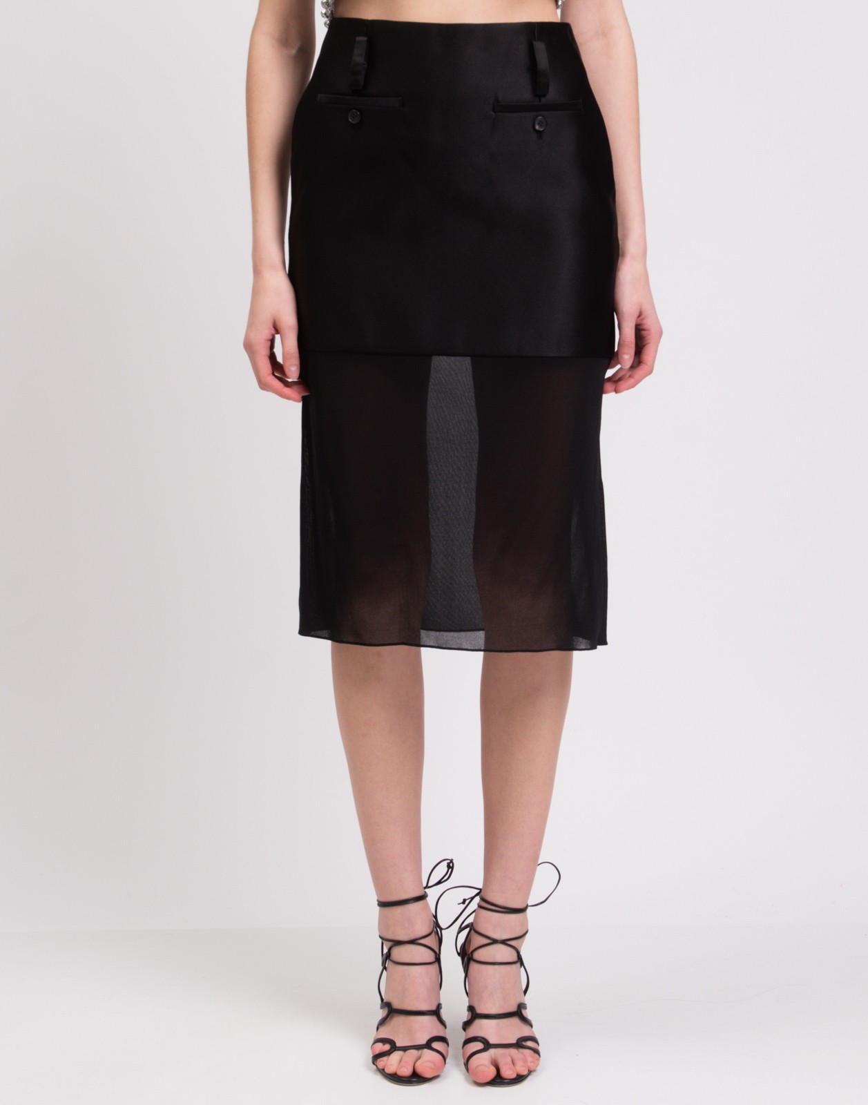New Tom Ford Black Silk Sheer Overlay Midi Skirt Size M image 3
