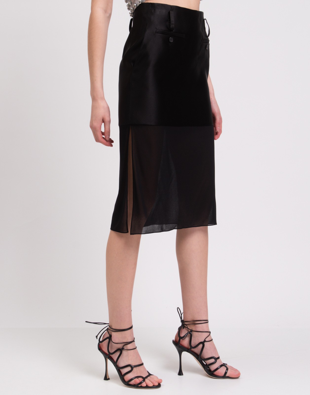 New Tom Ford Black Silk Sheer Overlay Midi Skirt Size M image 4