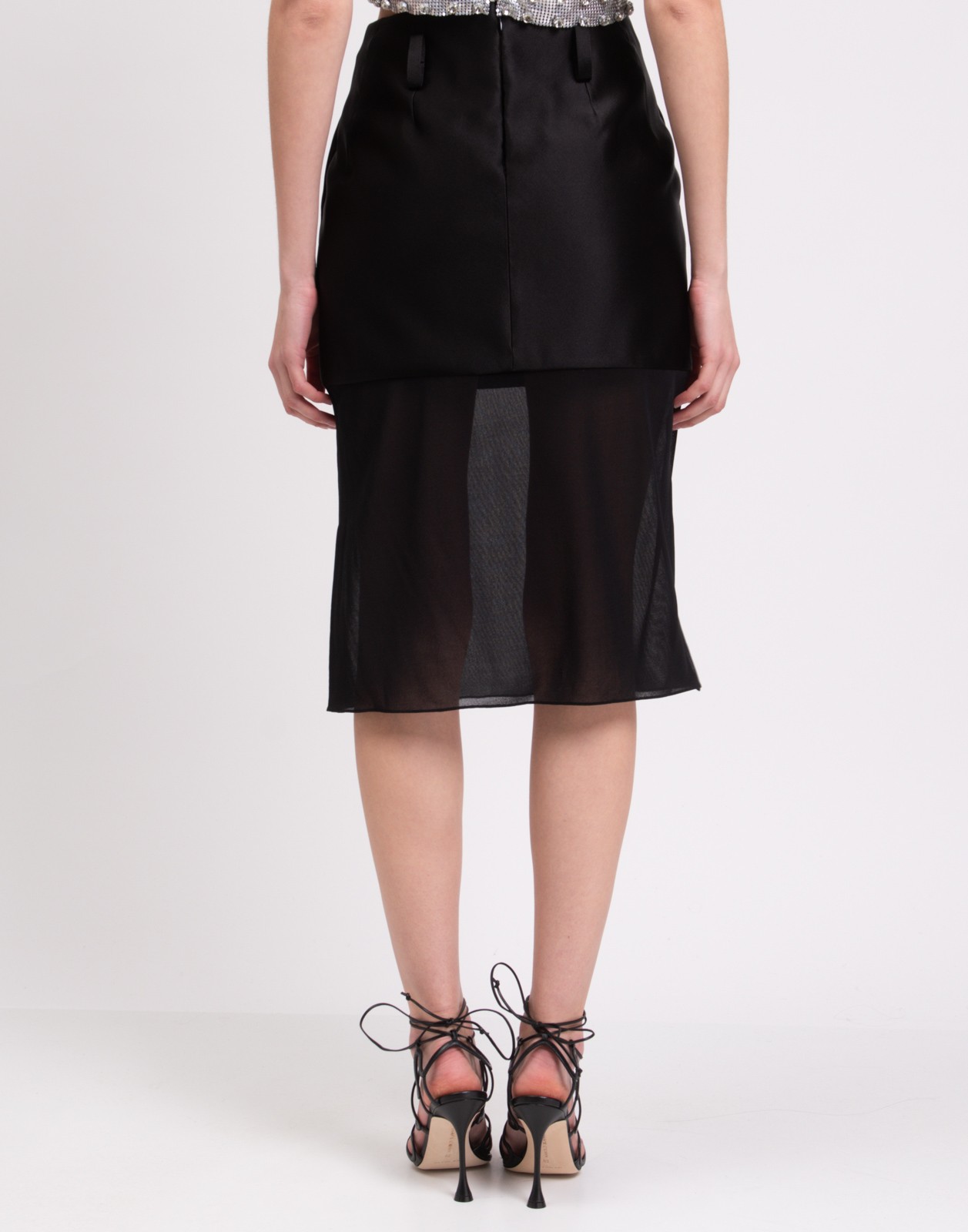 New Tom Ford Black Silk Sheer Overlay Midi Skirt Size M image 5