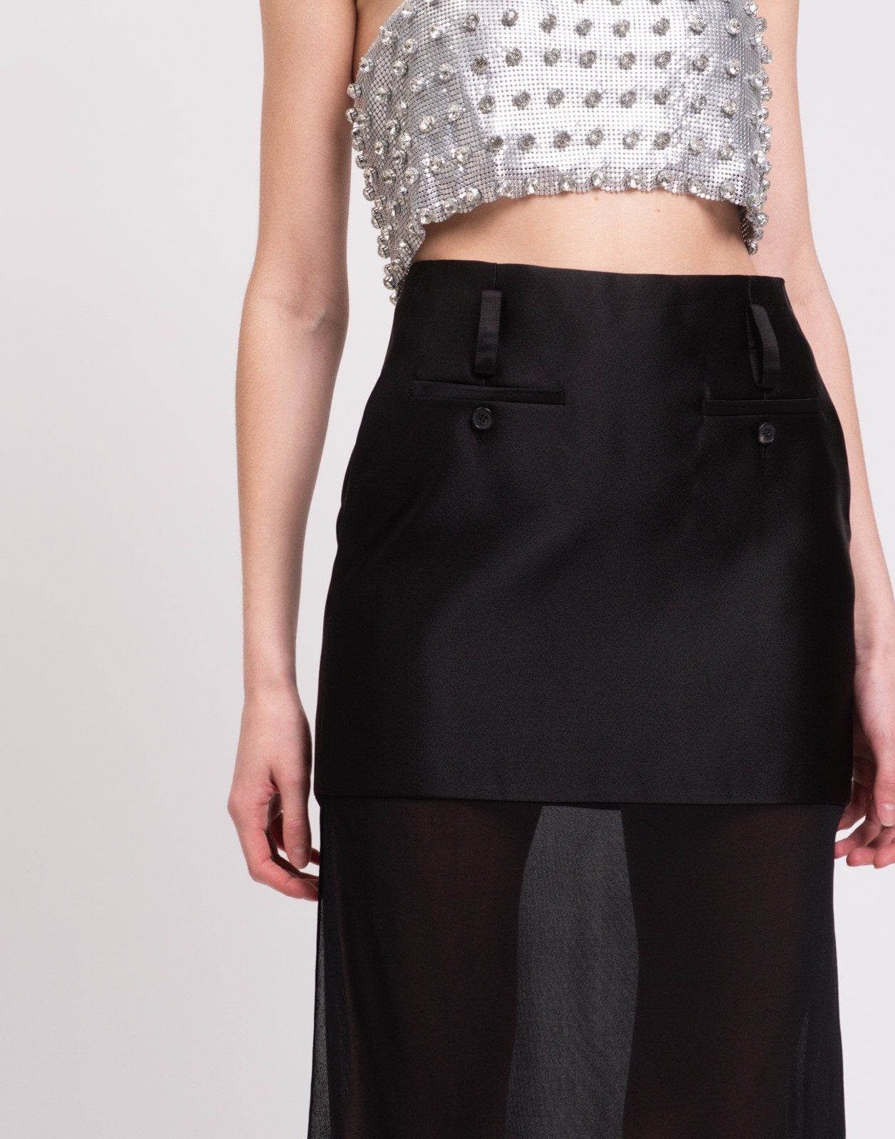 New Tom Ford Black Silk Sheer Overlay Midi Skirt Size M image 6