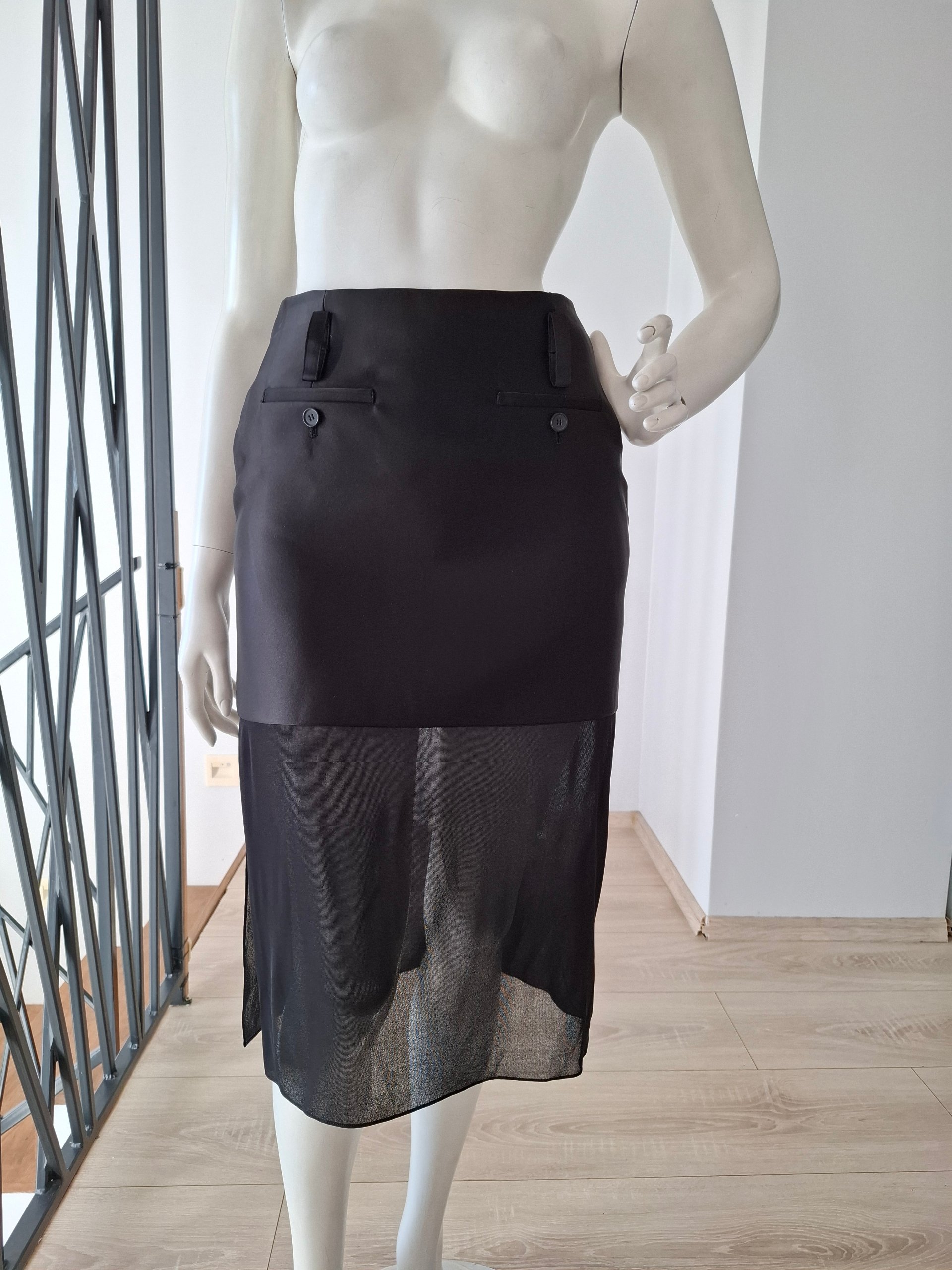New Tom Ford Black Silk Sheer Overlay Midi Skirt Size M image 7