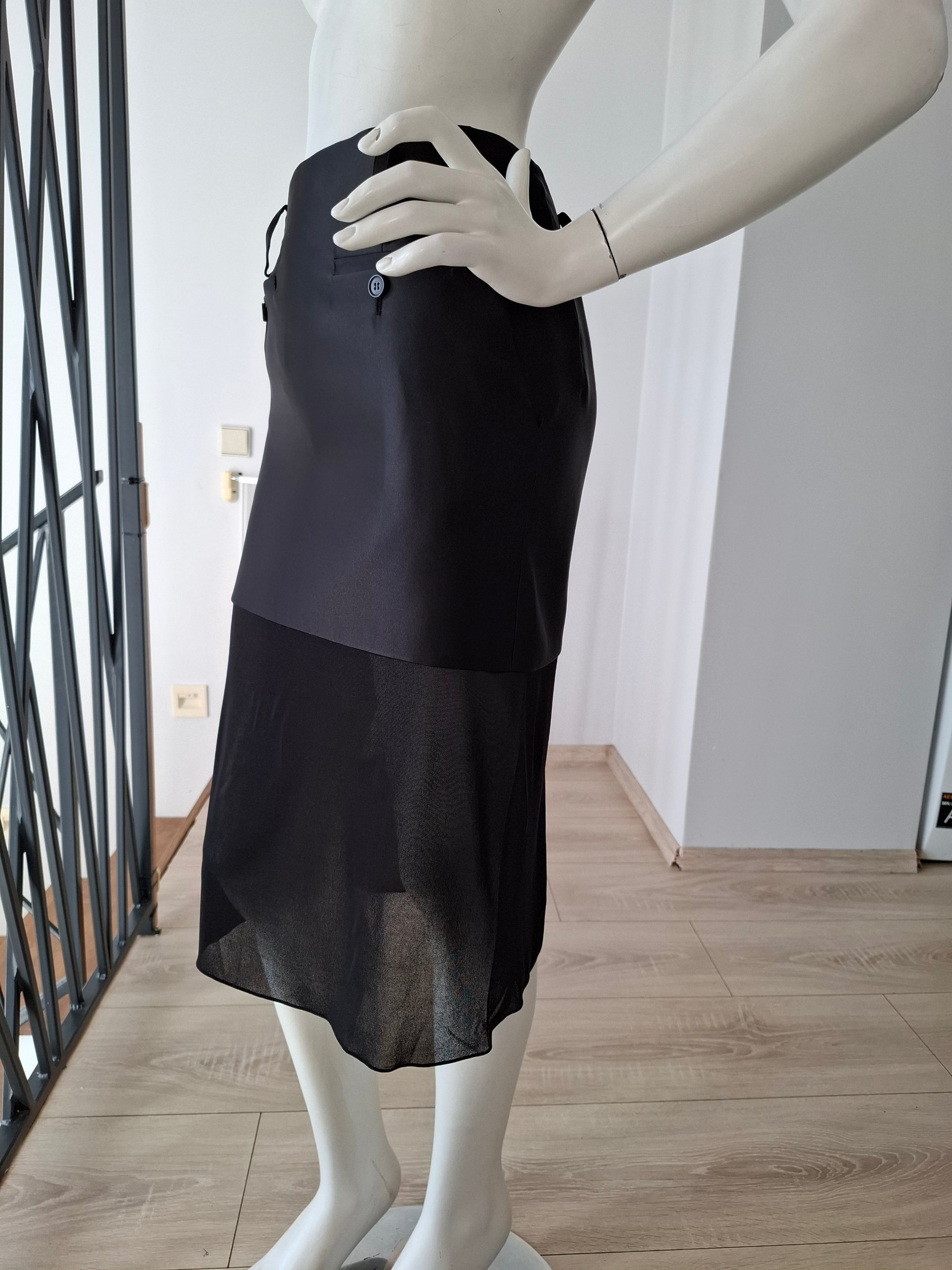New Tom Ford Black Silk Sheer Overlay Midi Skirt Size M image 8