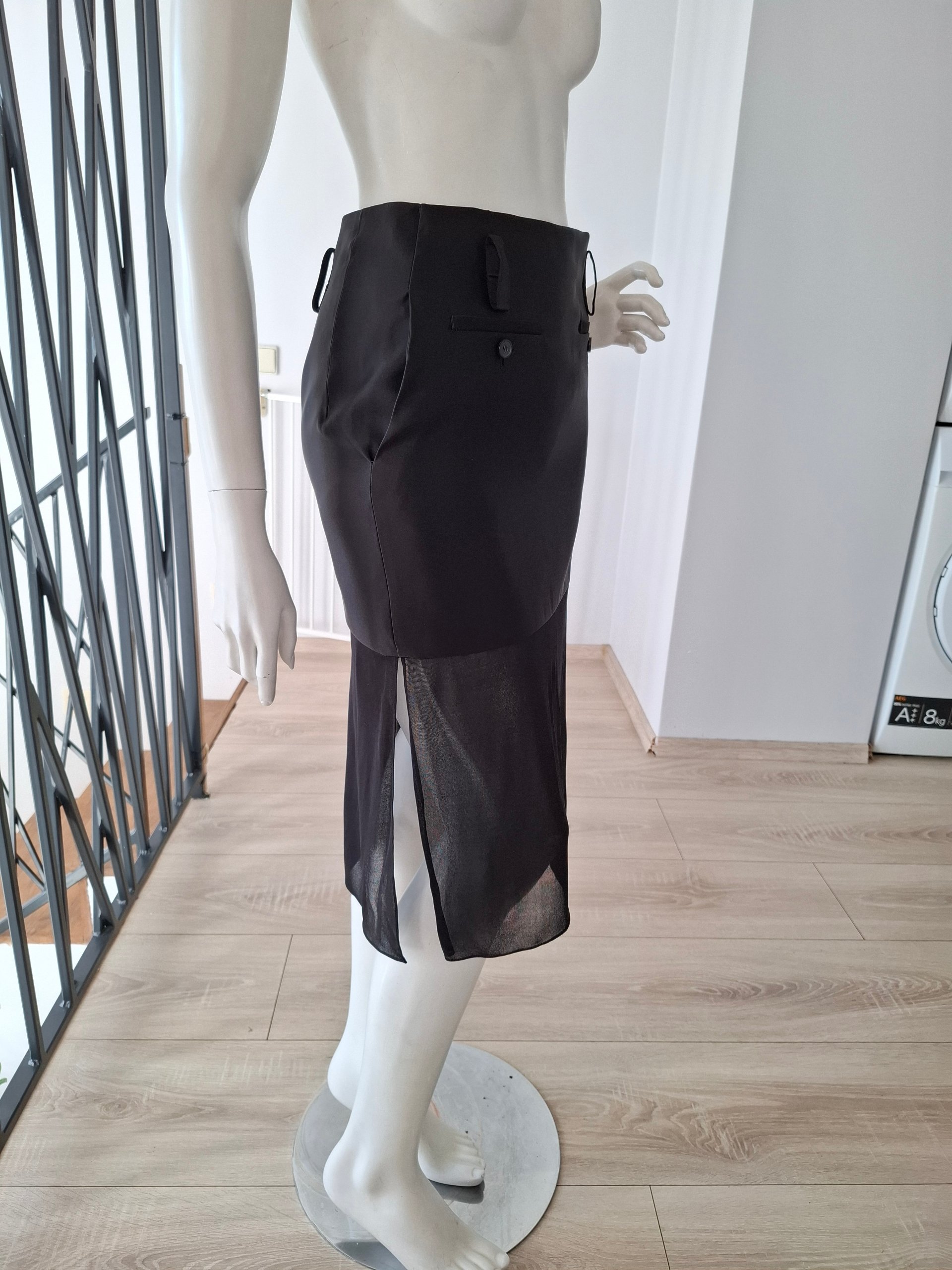 New Tom Ford Black Silk Sheer Overlay Midi Skirt Size M image 9