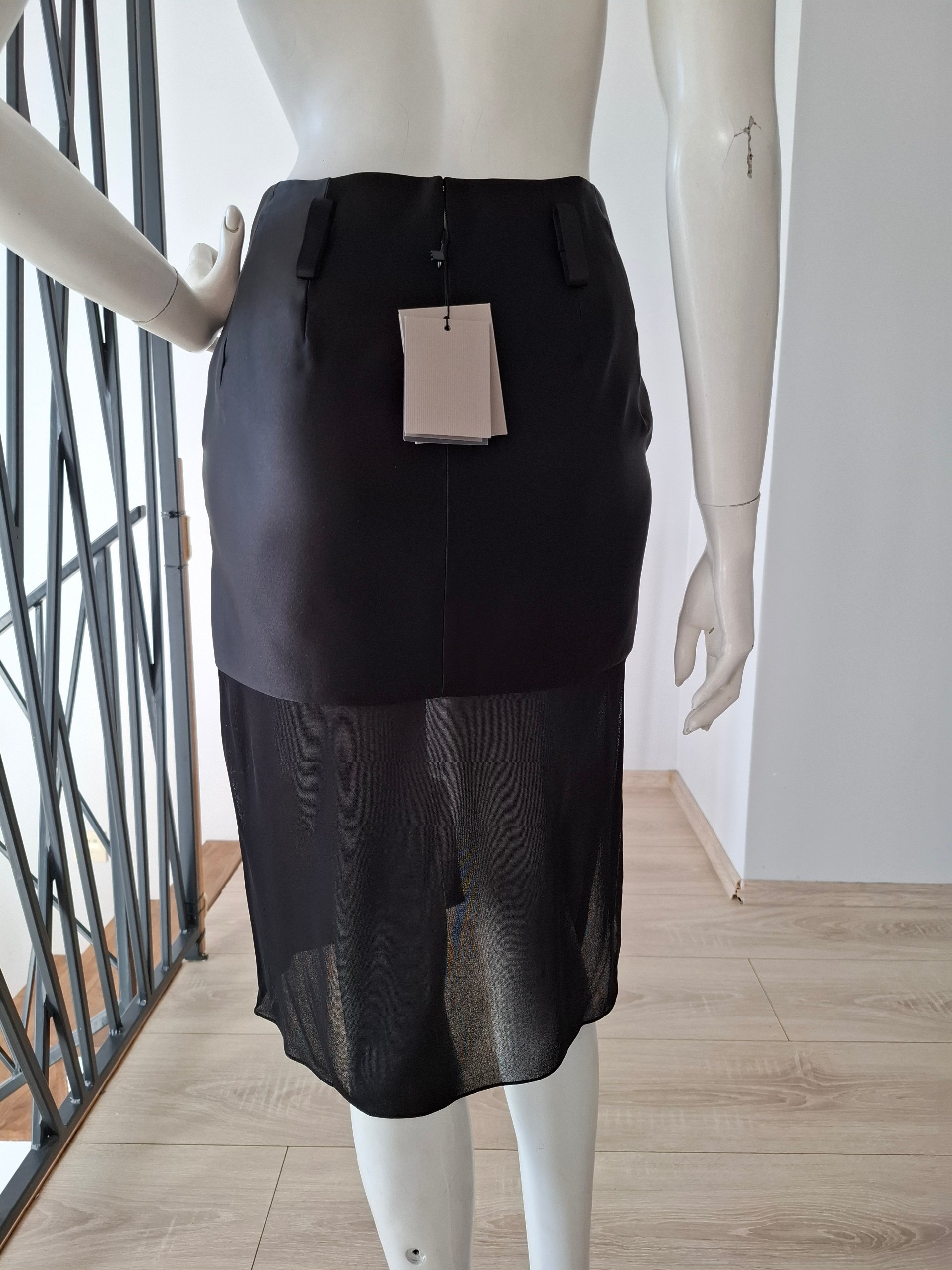 New Tom Ford Black Silk Sheer Overlay Midi Skirt Size M image 10