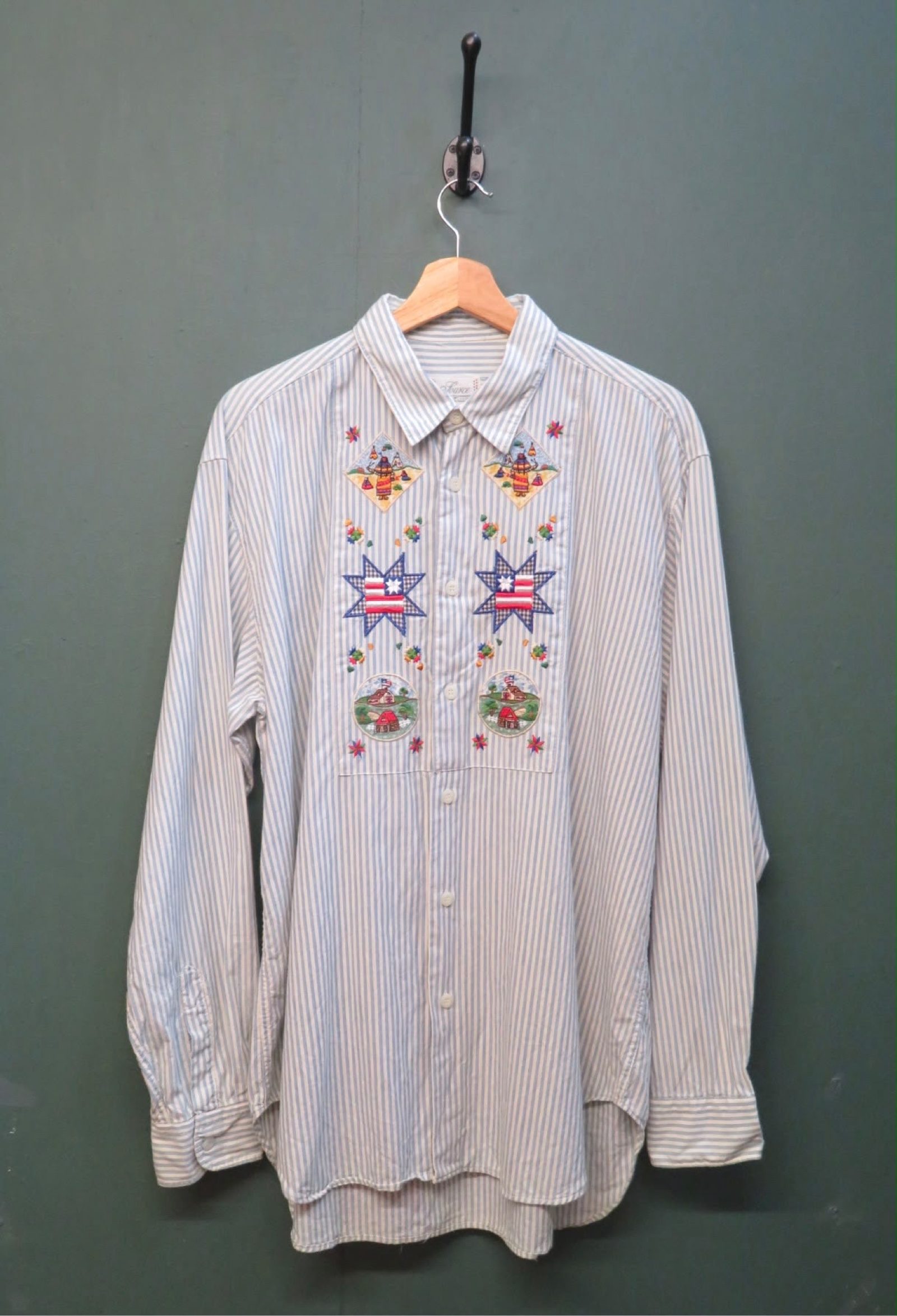 Source Blue & White Striped Embroidered Cotton Shirt Large image 2