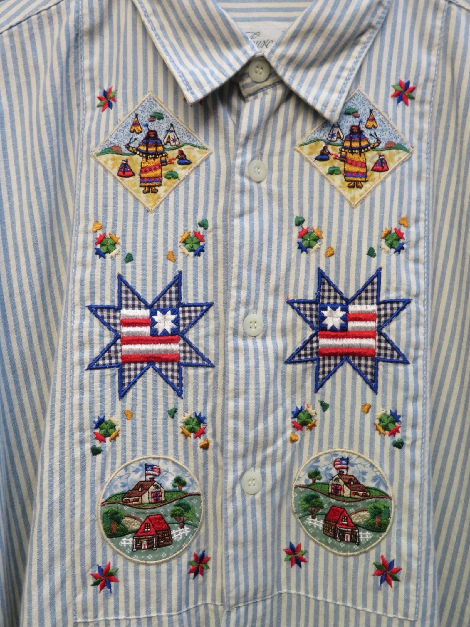 Source Blue & White Striped Embroidered Cotton Shirt Large image 3