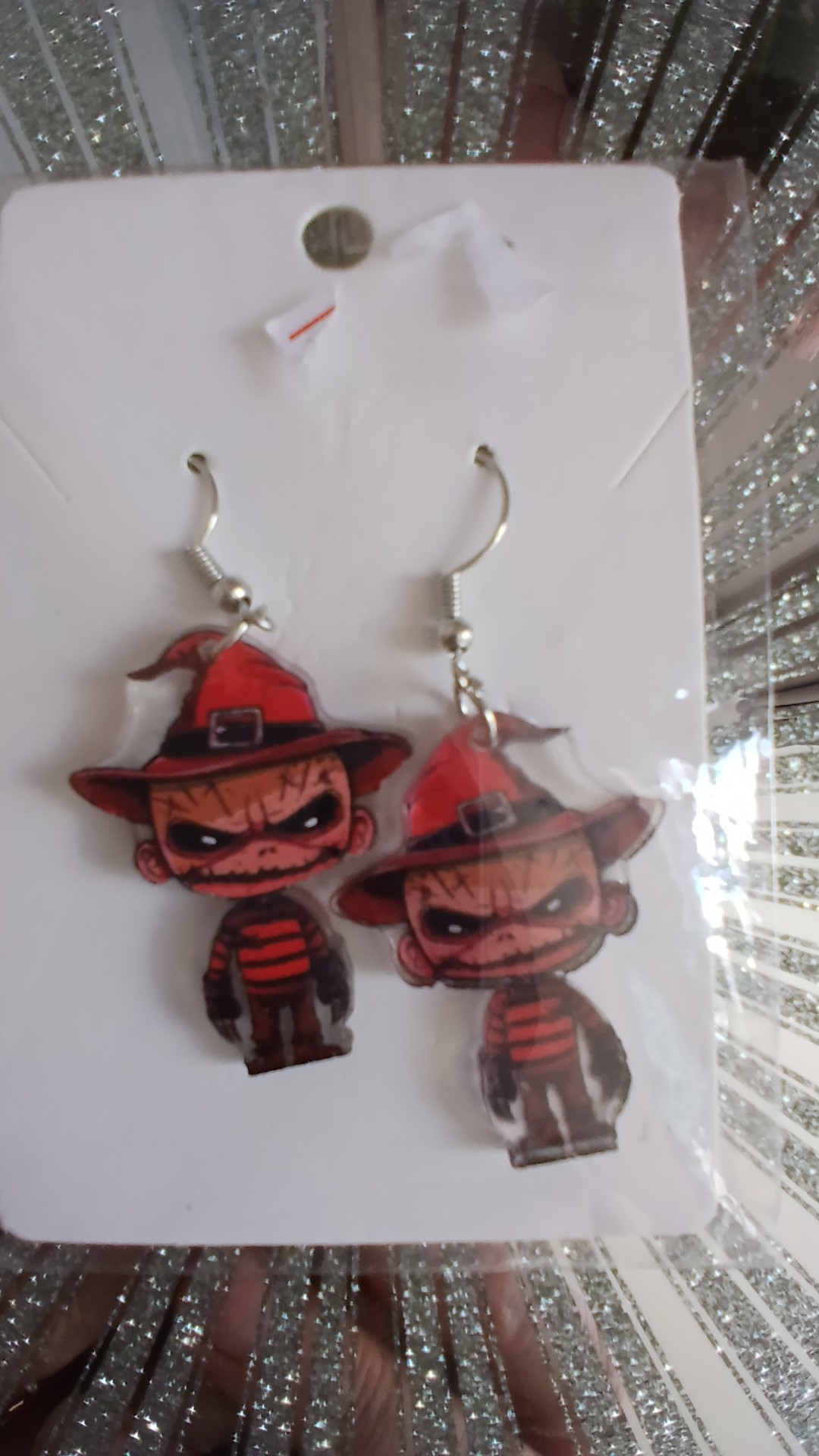 Freddy Krueger Red & Black Horror Character Earrings One Size