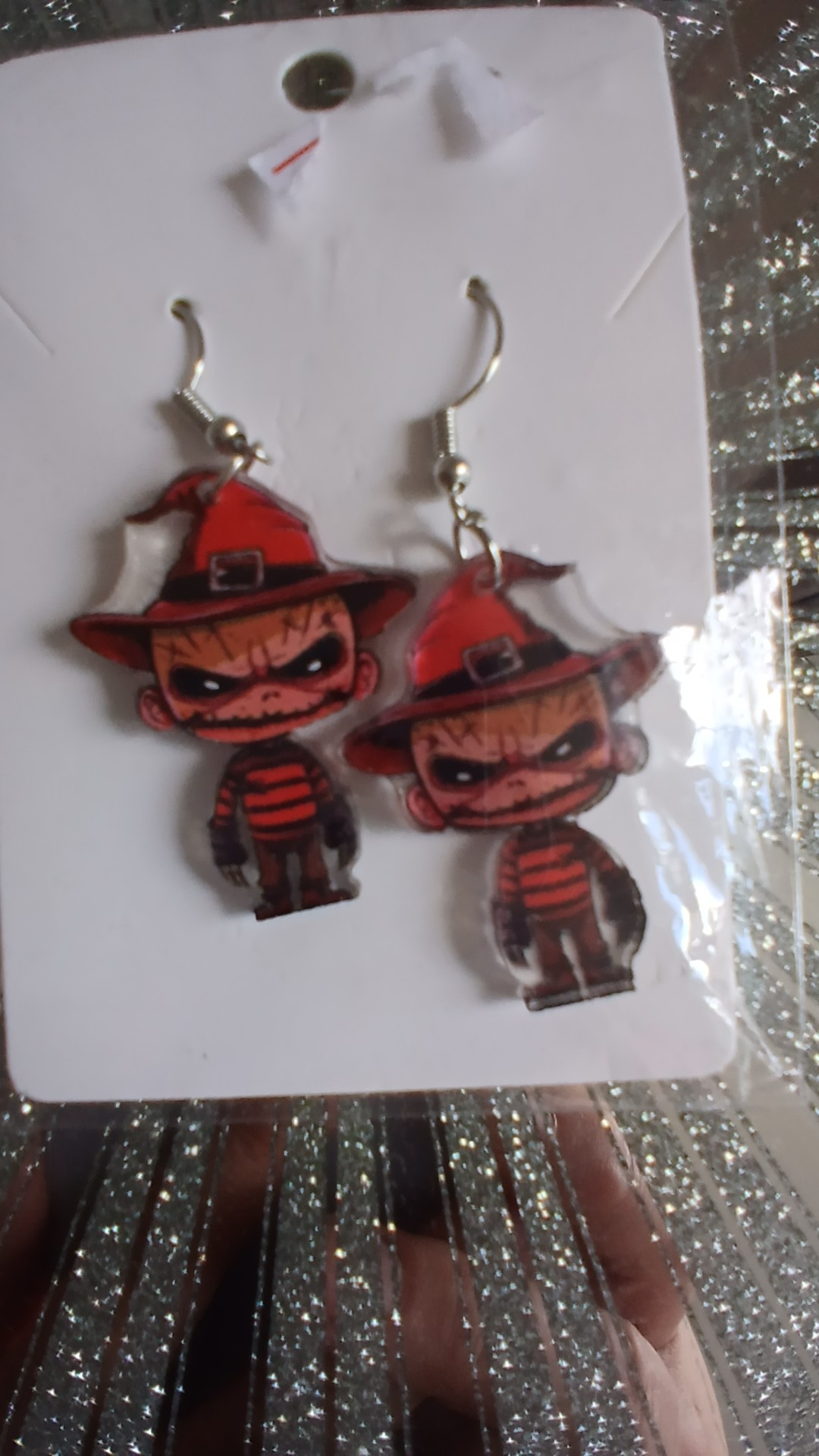 Freddy Krueger Red & Black Horror Character Earrings One Size image 2