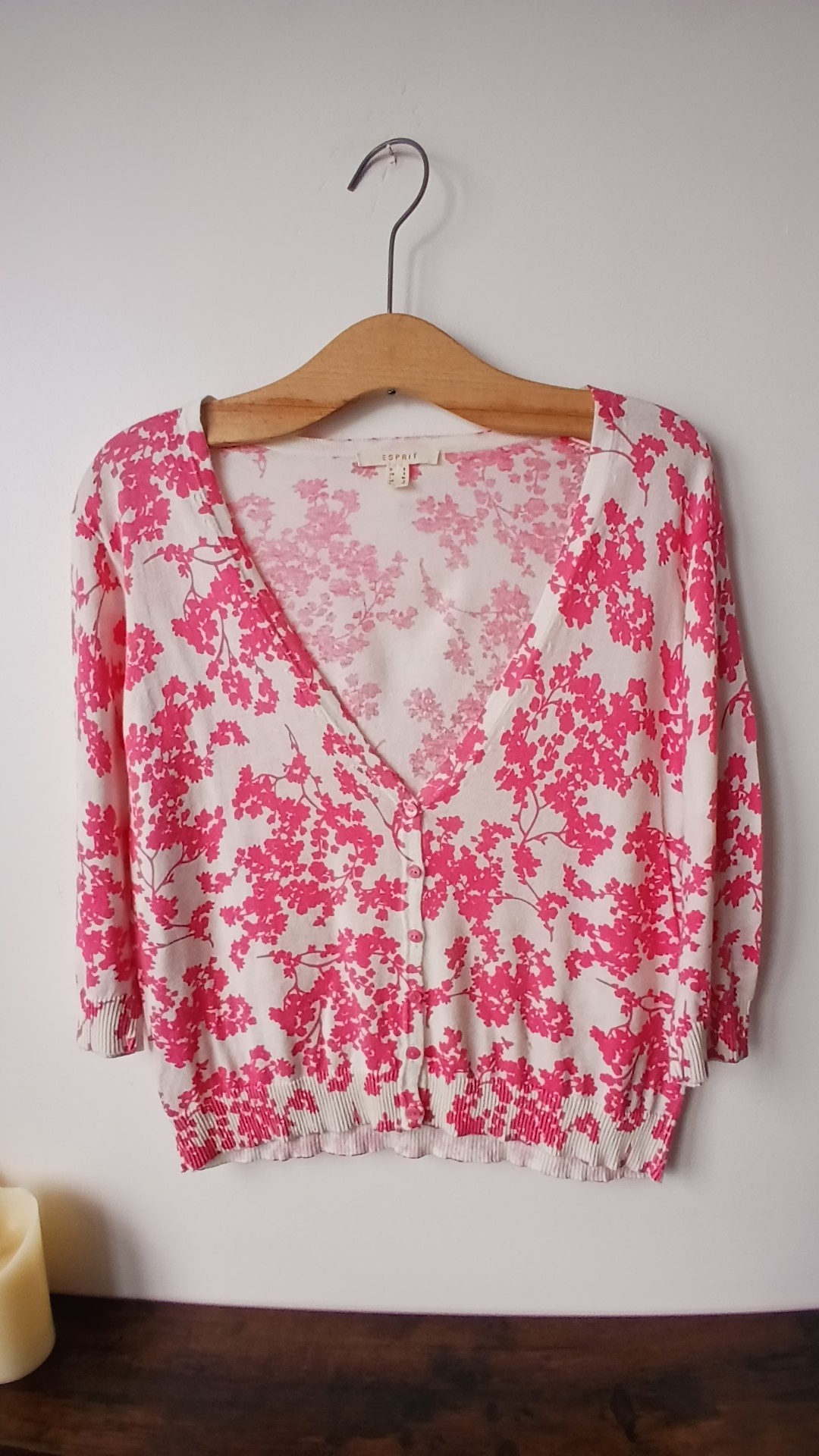 Pink & White Floral Button Light Cardigan UK S