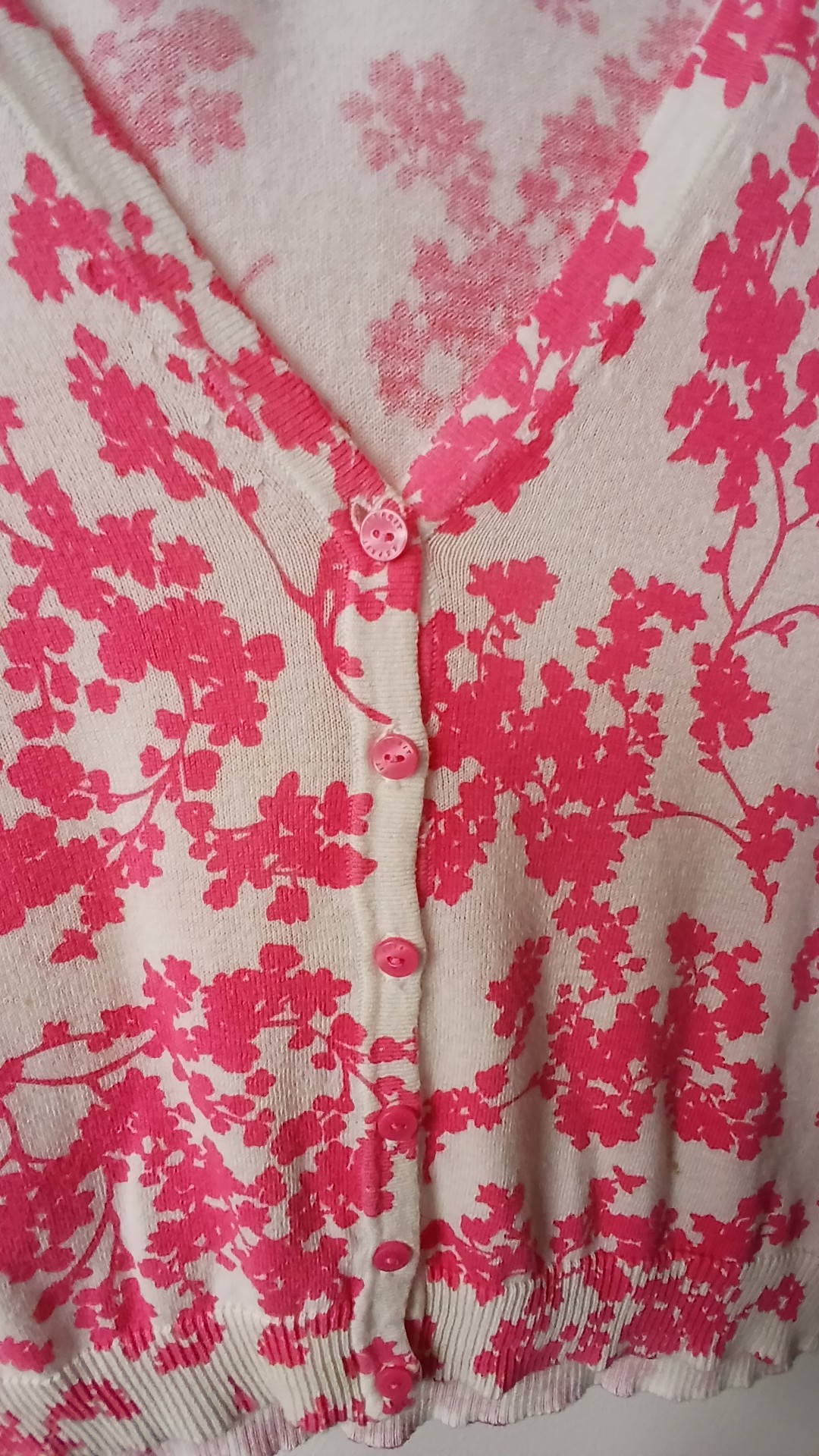 Pink & White Floral Button Light Cardigan UK S image 2