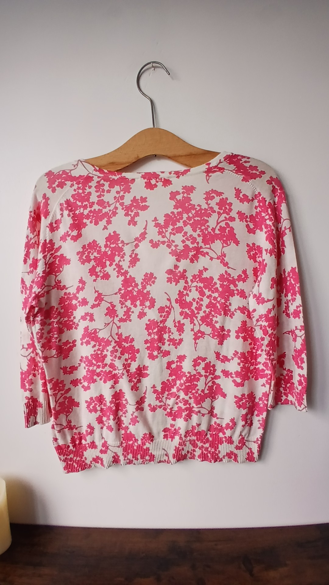 Pink & White Floral Button Light Cardigan UK S image 3