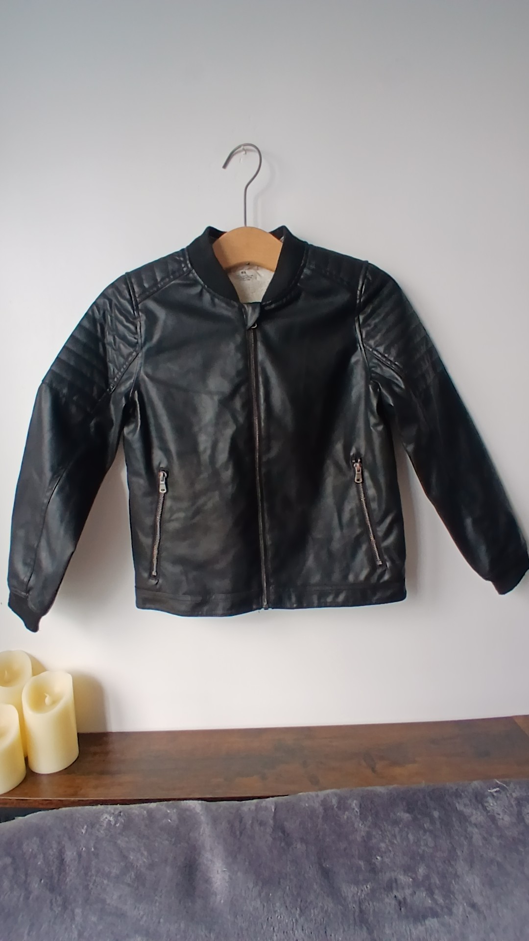 H&M Black Faux Leather Sherpa-Lined Jacket Size 9-10 Years