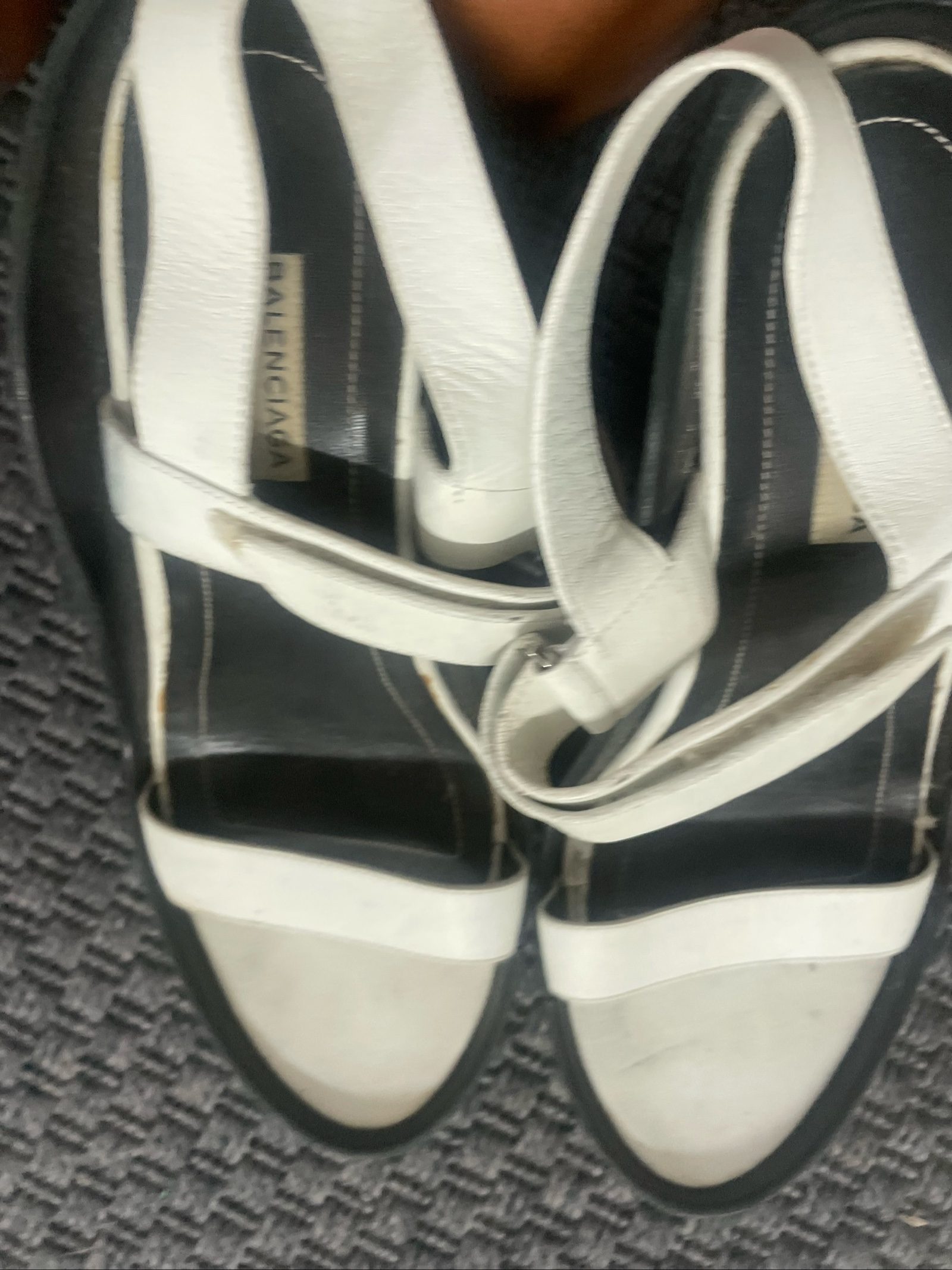 Balenciaga Women's White & Black Leather Wedge Sandals Size 38