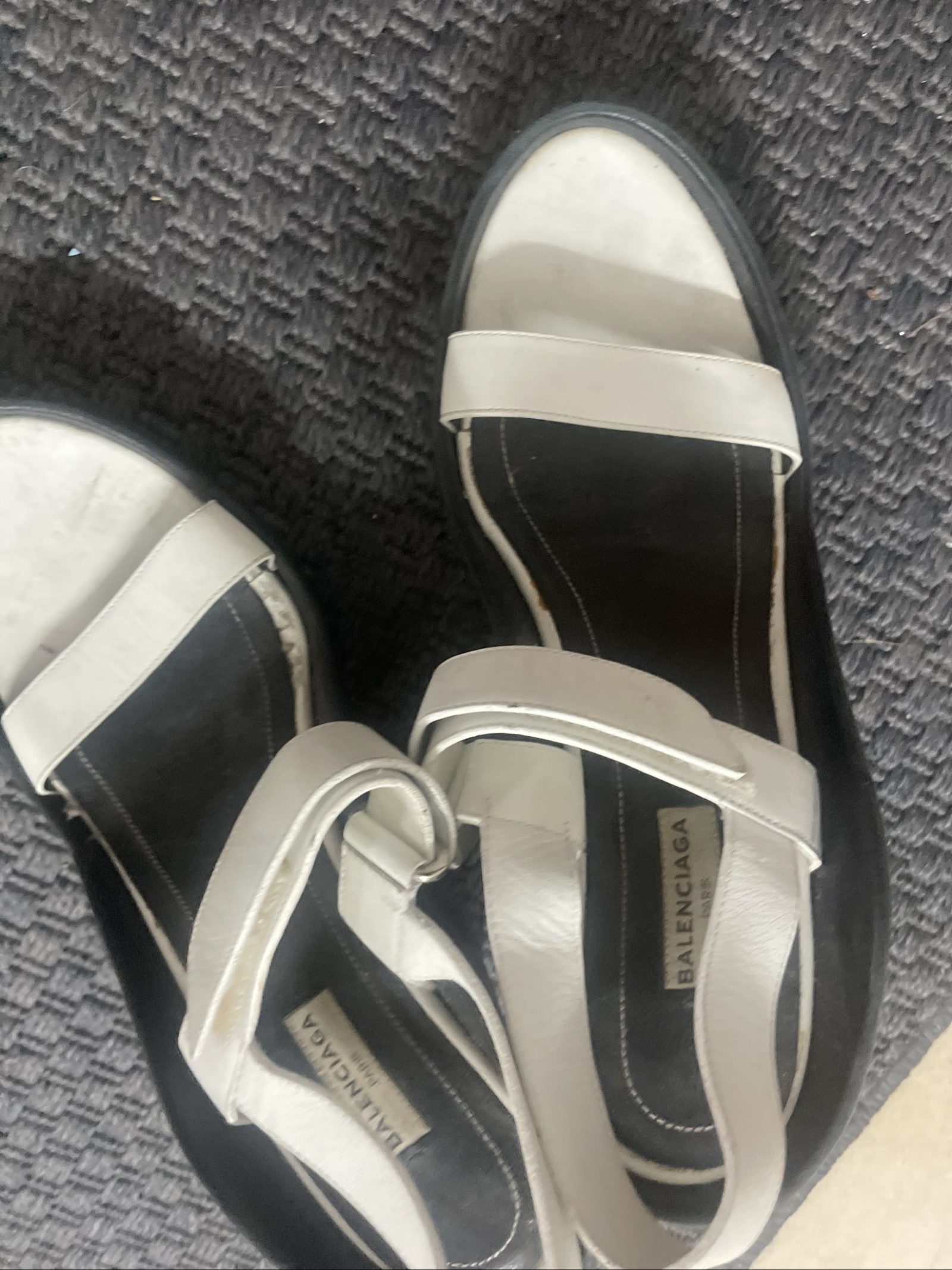 Balenciaga Women's White & Black Leather Wedge Sandals Size 38 image 2
