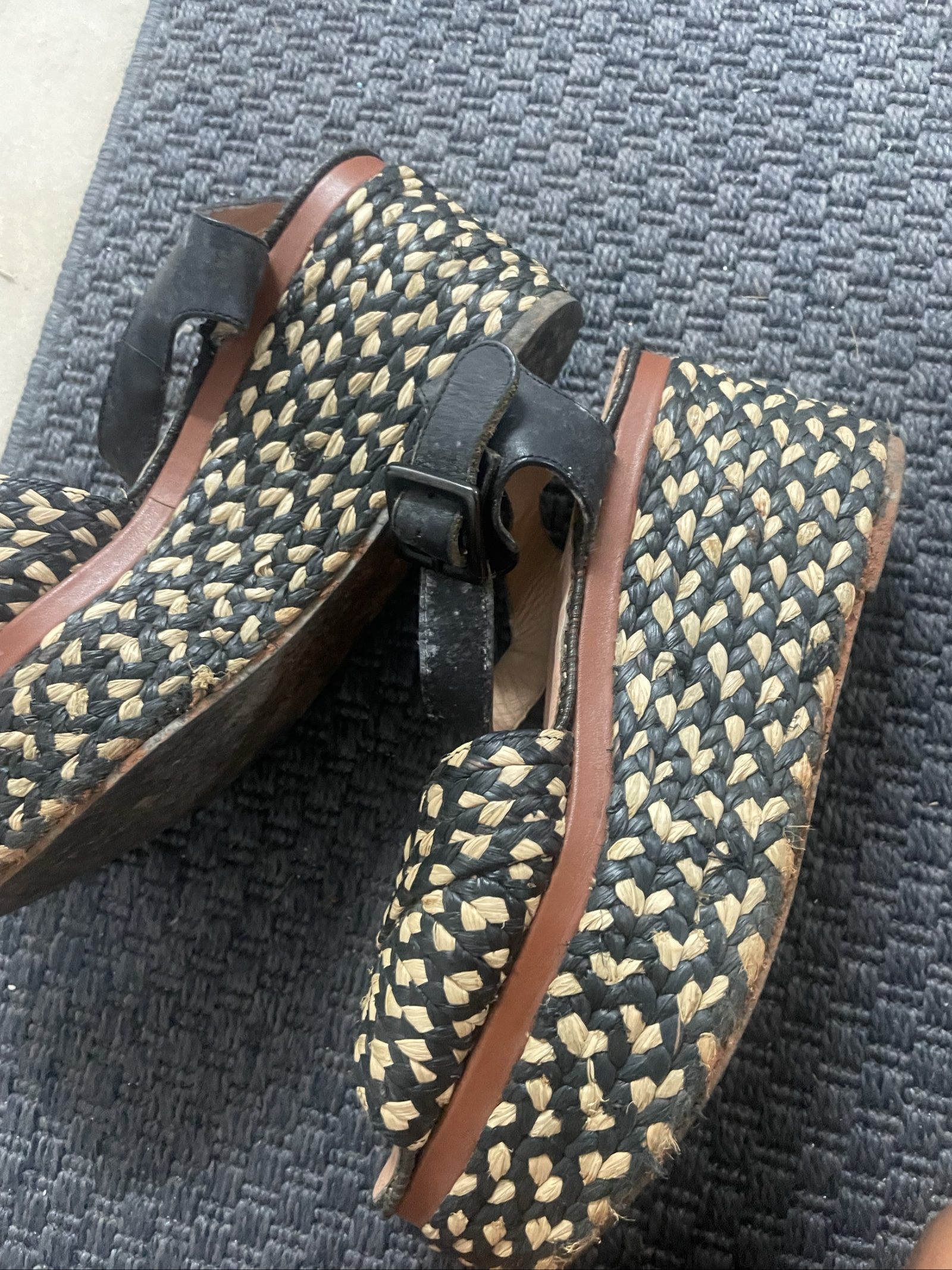 Sebastian Black & Beige Woven Leather Wedges EU 38 image 3