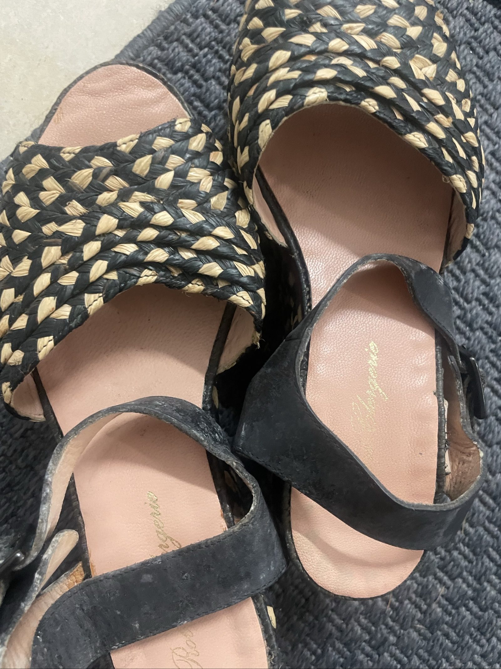 Sebastian Black & Beige Woven Leather Wedges EU 38 image 5