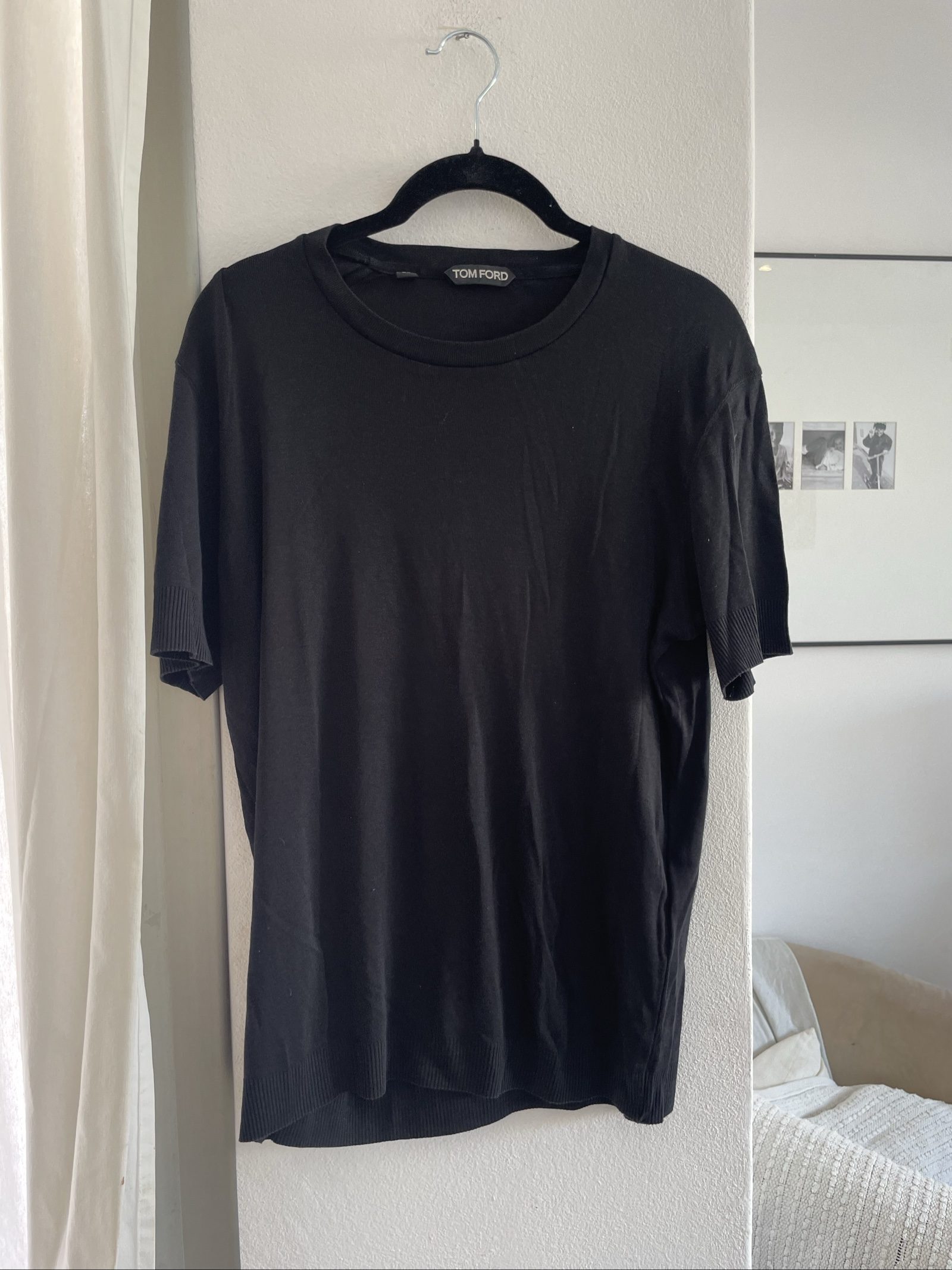 Tom Ford Black Cotton Short Sleeve Sweater Size 50