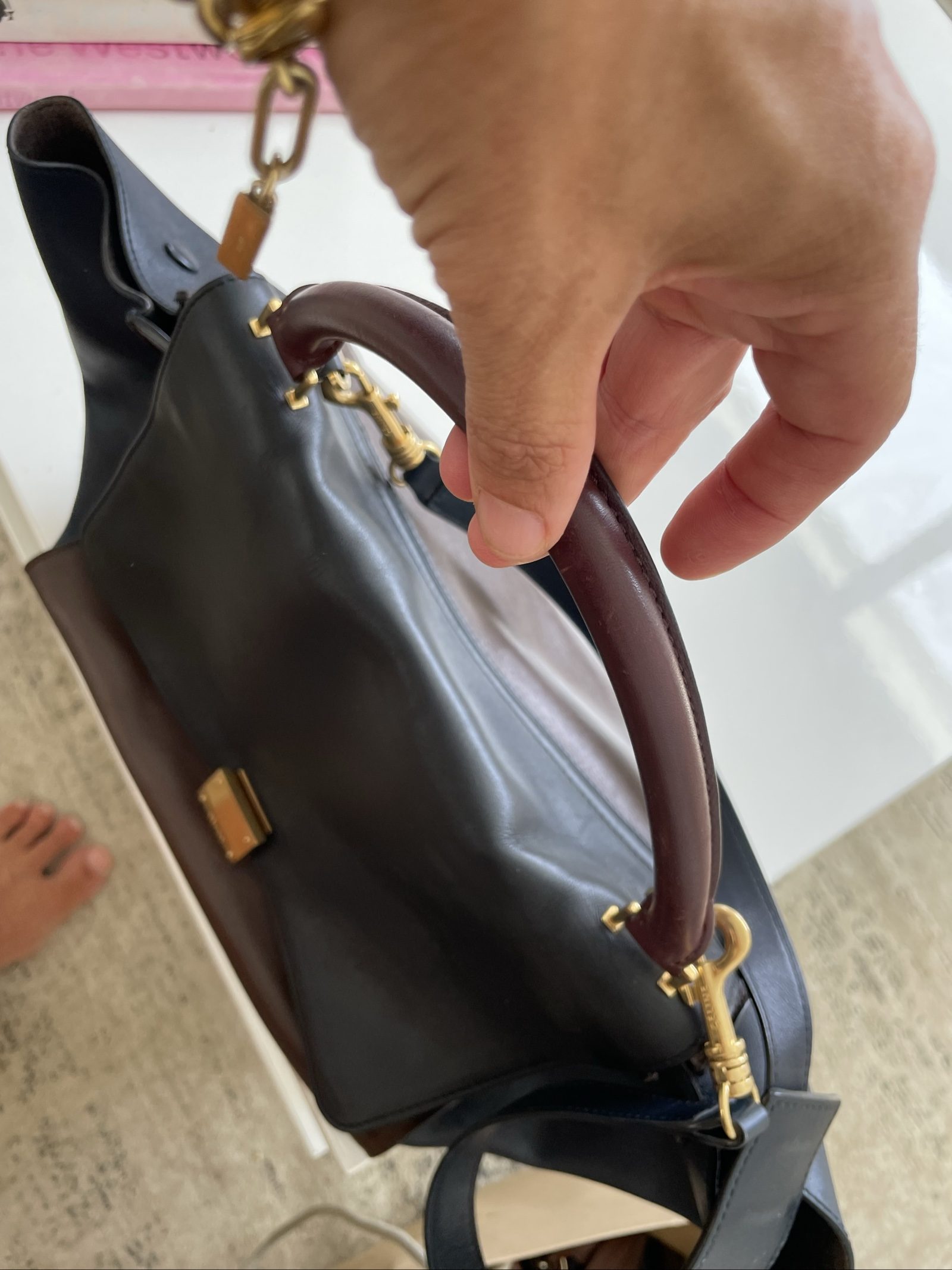 Celine Black & Brown Leather Tote Bag image 5