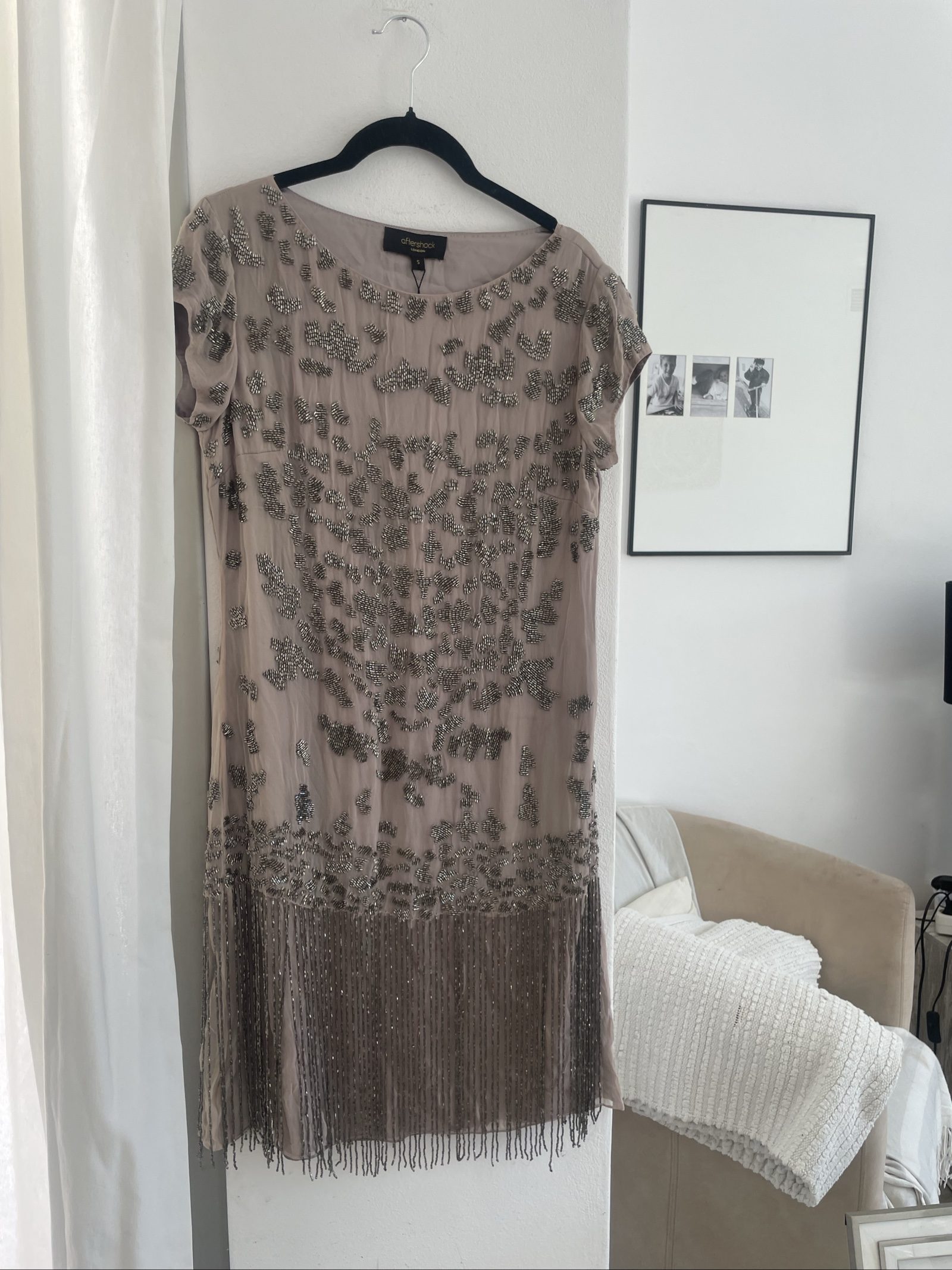 Aftershock Nude Beaded Fringe Dress Small