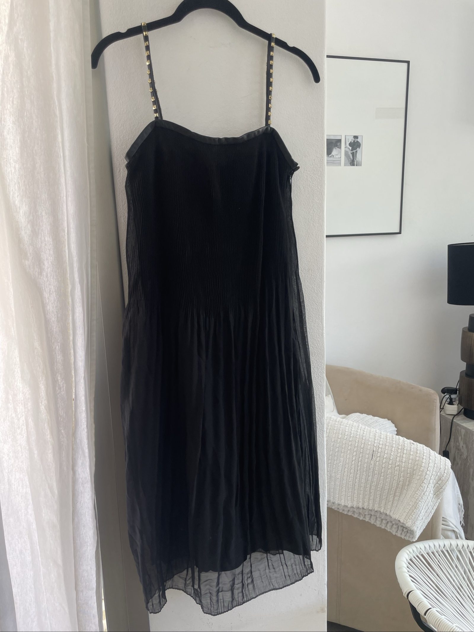 Mulberry Black Pleated Dress UK 6 with Studded Straps
