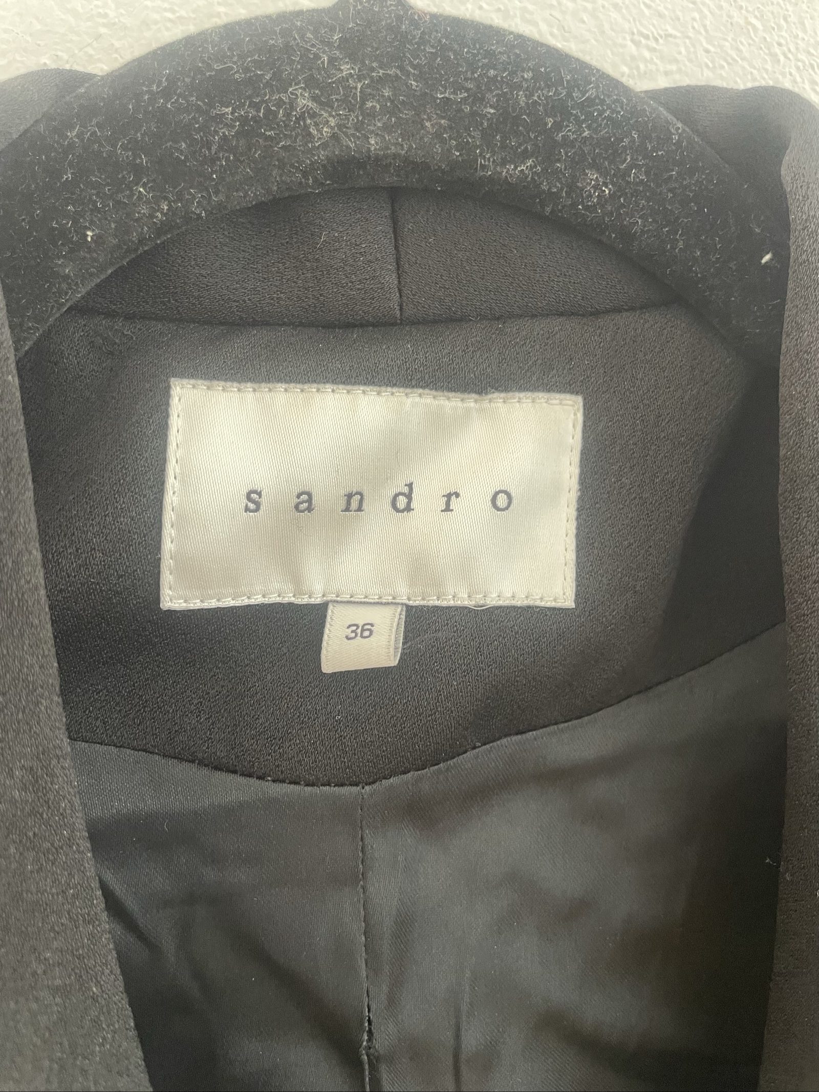 Sandro Women's Black Velvet Collar Wool Blend Blazer 36