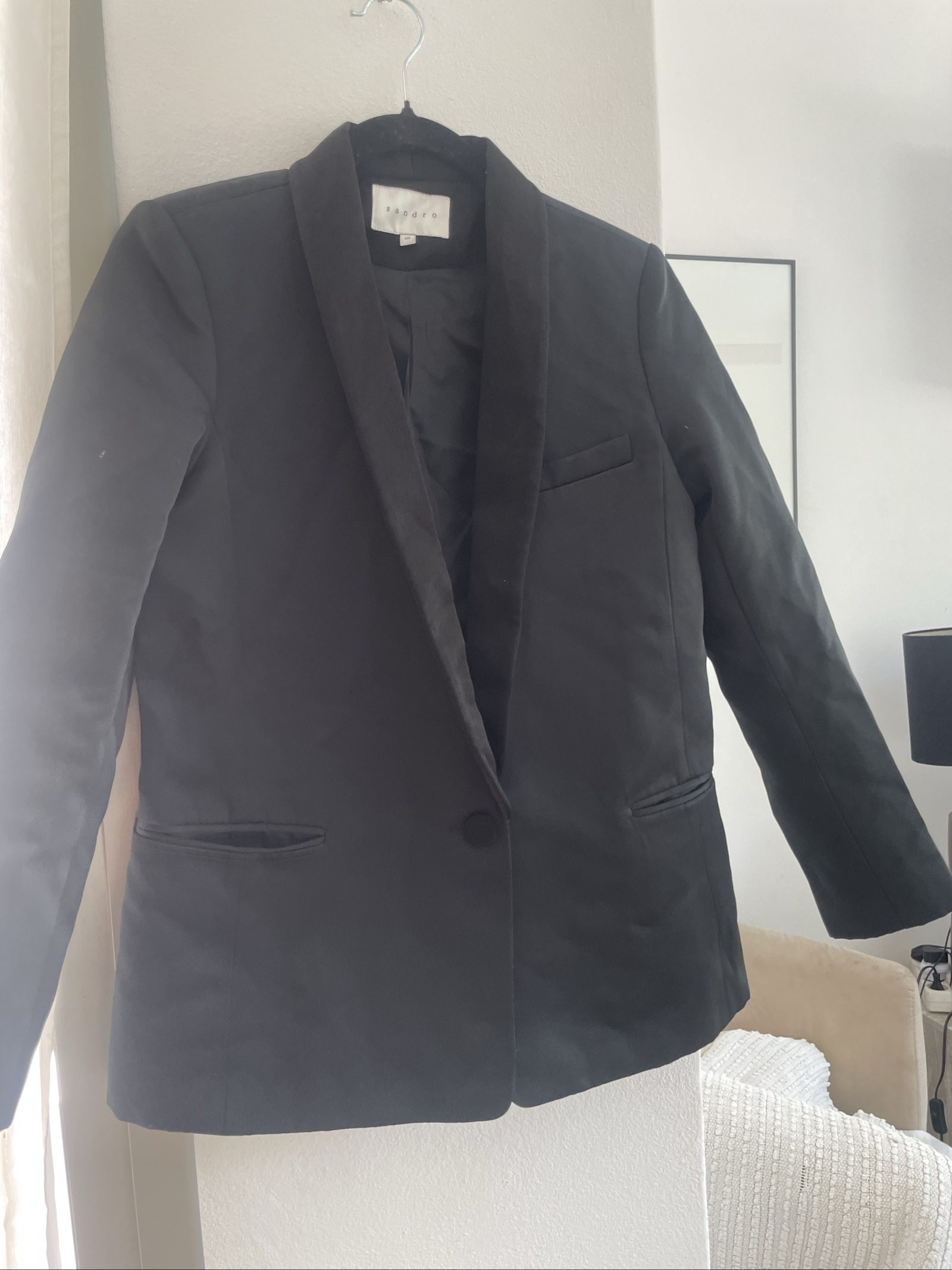 Sandro Women's Black Velvet Collar Wool Blend Blazer 36 image 7