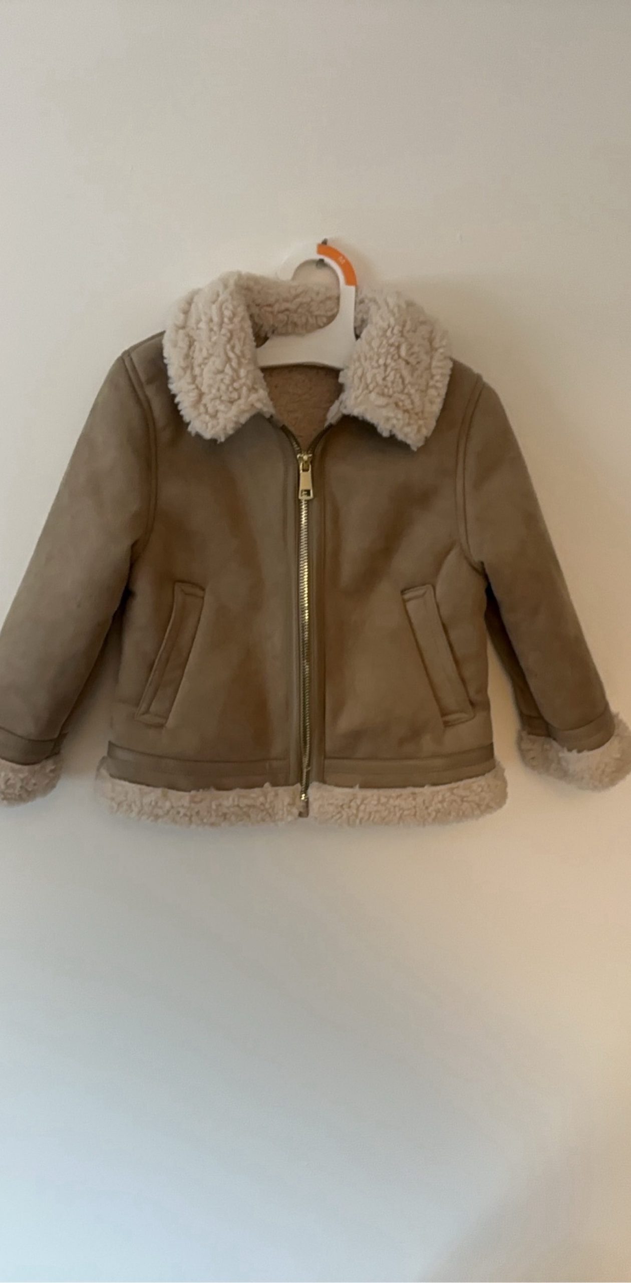 Kids Beige Faux Shearling Zip Jacket