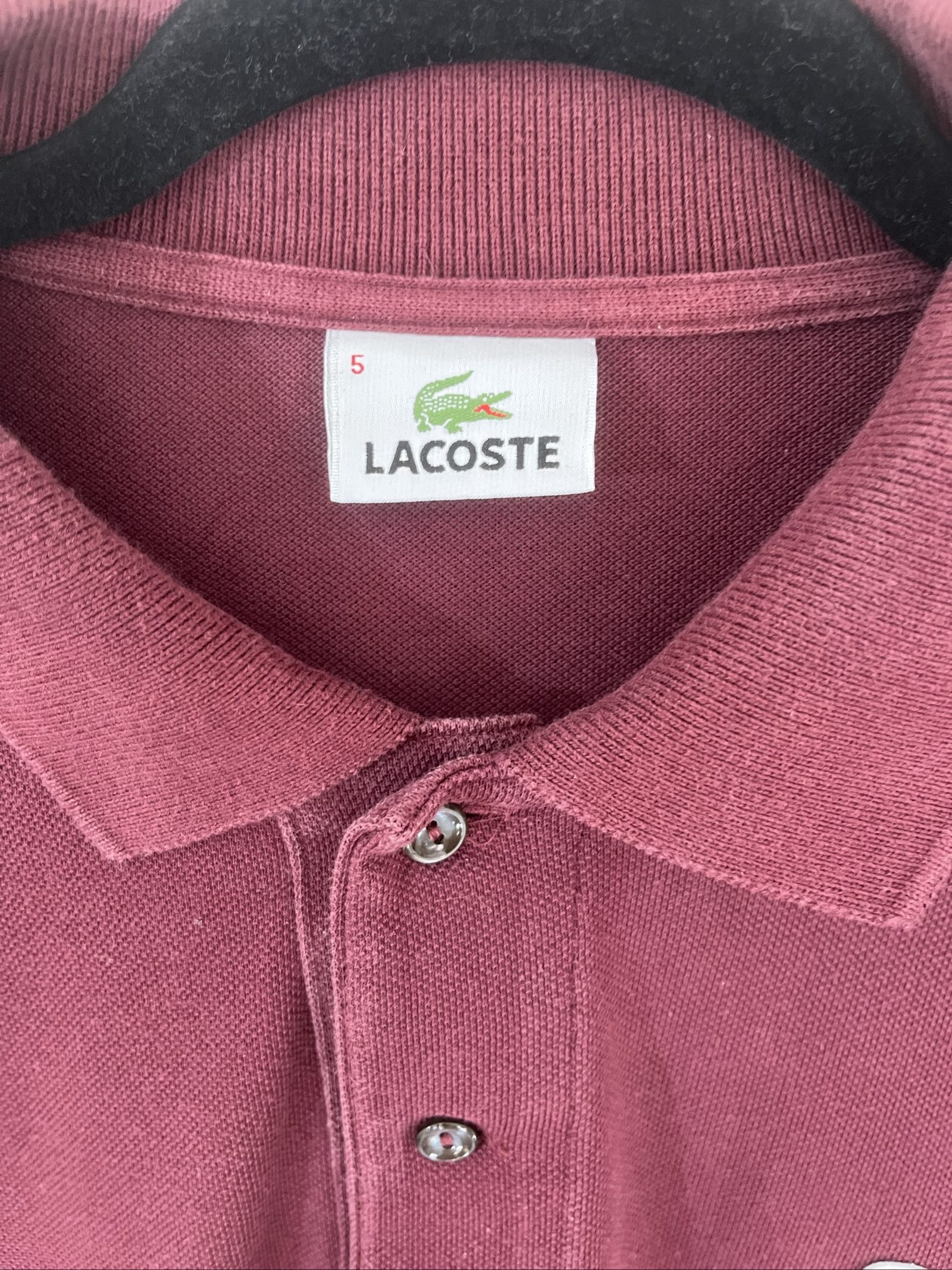 Lacoste Burgundy Polo Shirt Size L Classic Cotton image 3