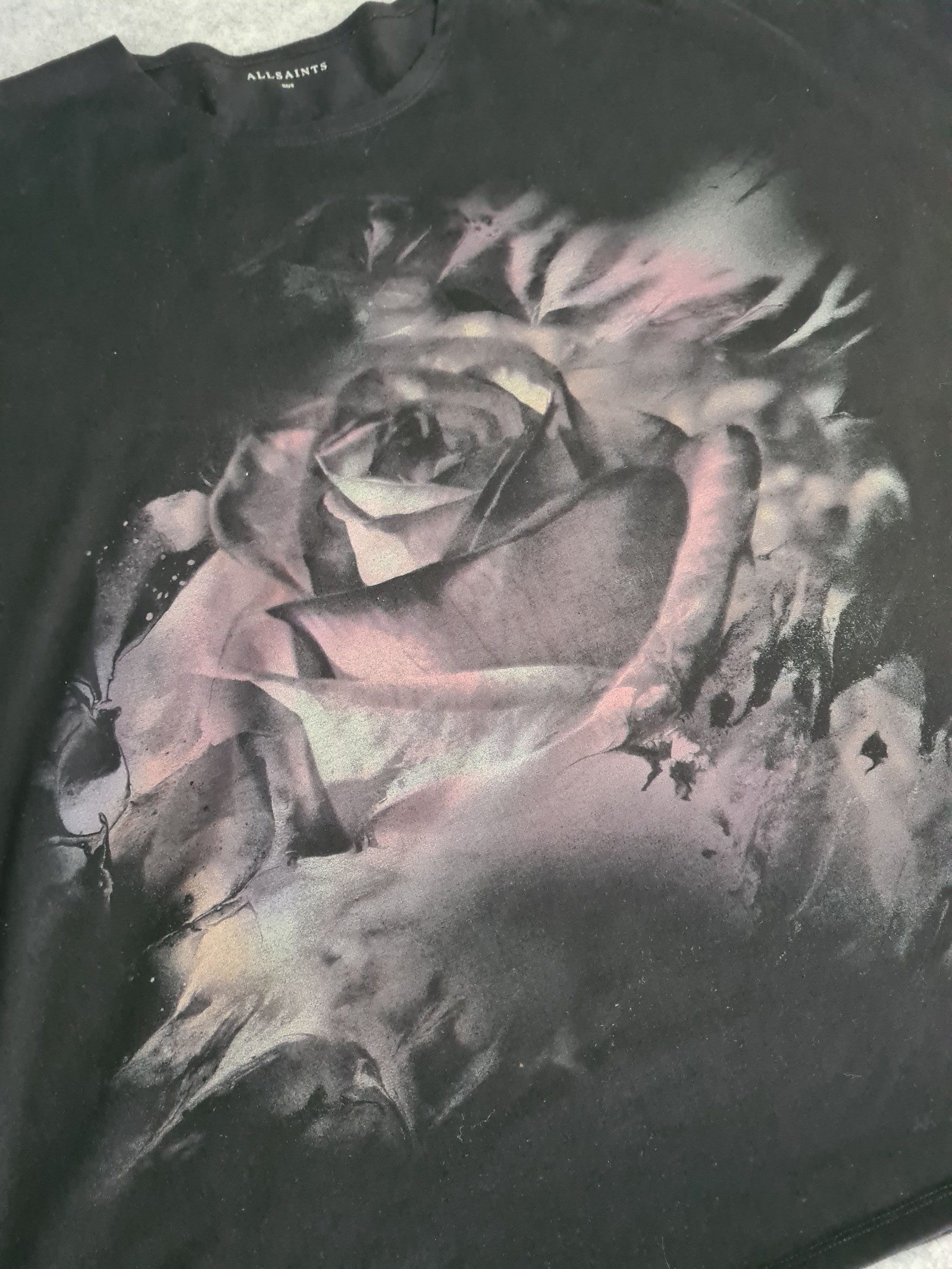 AllSaints Black Rose Print T-Shirt Extra Small XS Oversized 1169 image 2