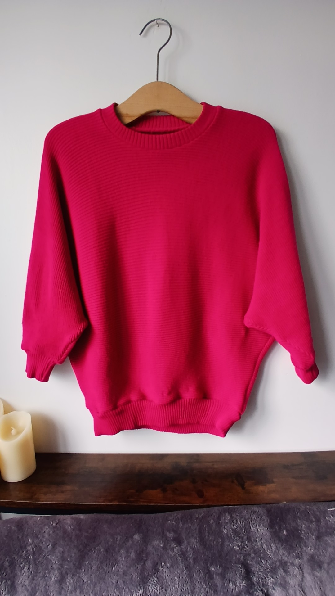 Pink Ribbed Knit Bat wing Sweater Oversized UK 10