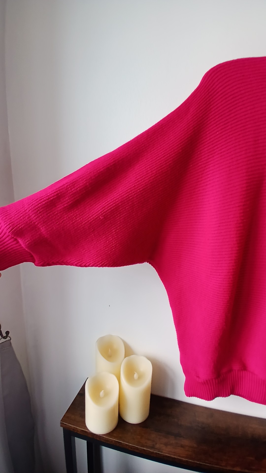 Pink Ribbed Knit Bat wing Sweater Oversized UK 10 image 2
