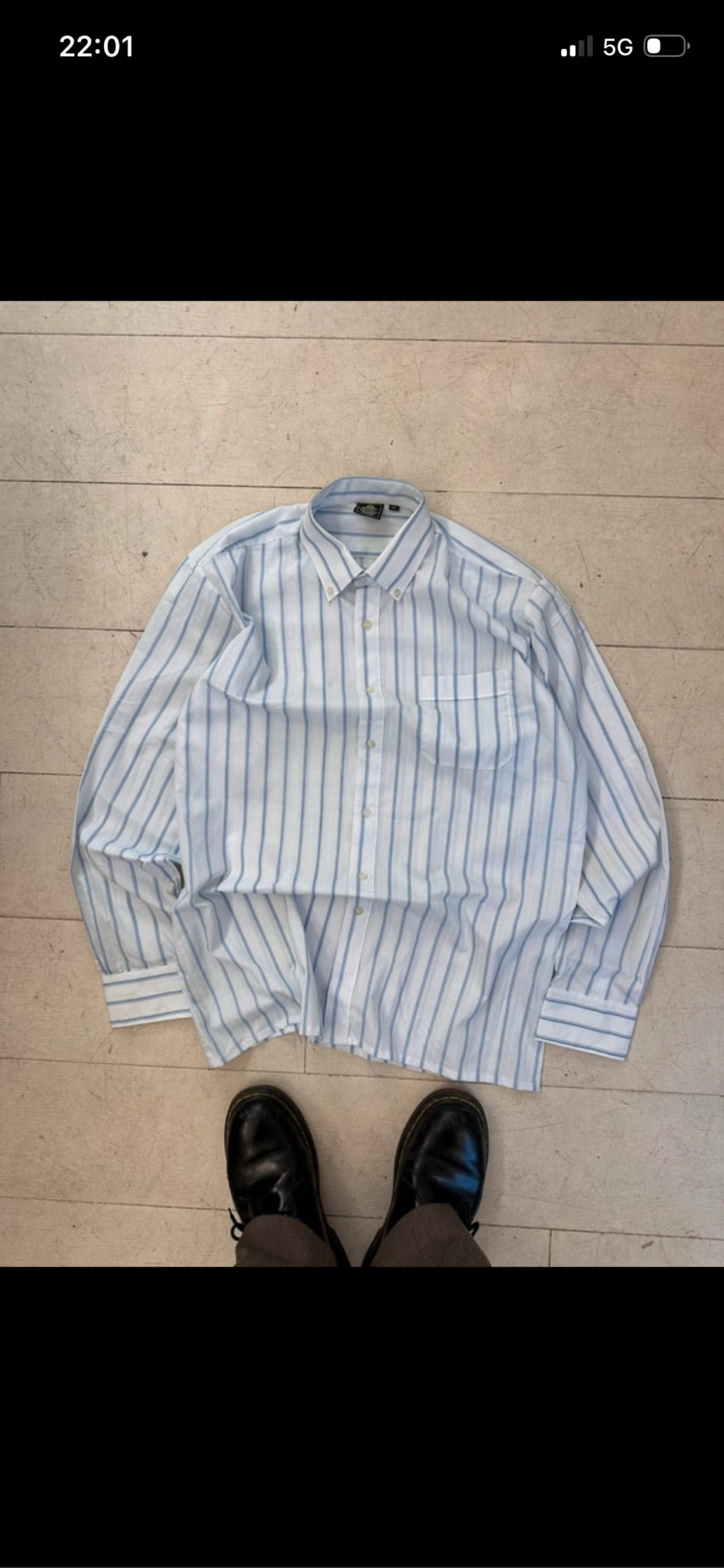 Permanent Press White & Blue Striped Shirt Men Size 40