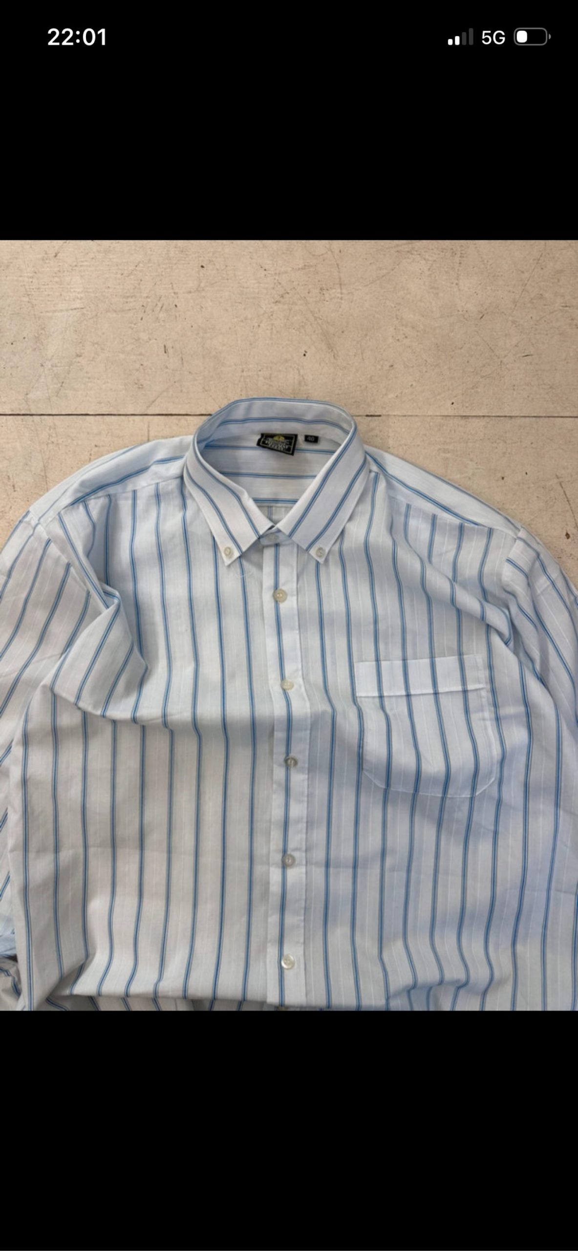 Permanent Press White & Blue Striped Shirt Men Size 40 image 2