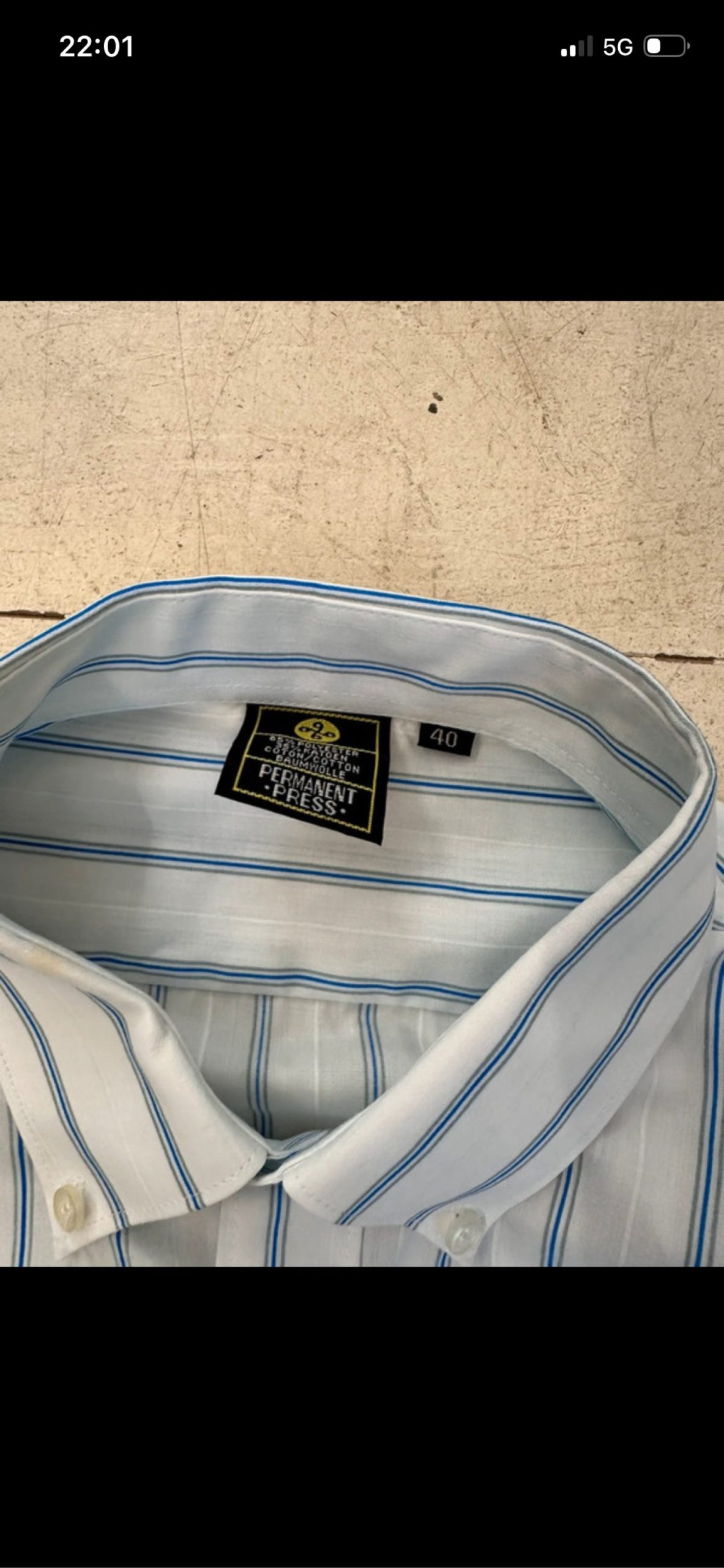 Permanent Press White & Blue Striped Shirt Men Size 40 image 3
