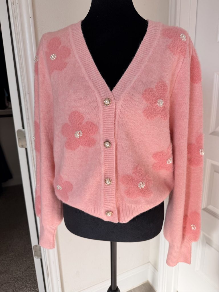 Soft Women's Nanette Lepore size small Pink Floral Pearl Button Cardigan