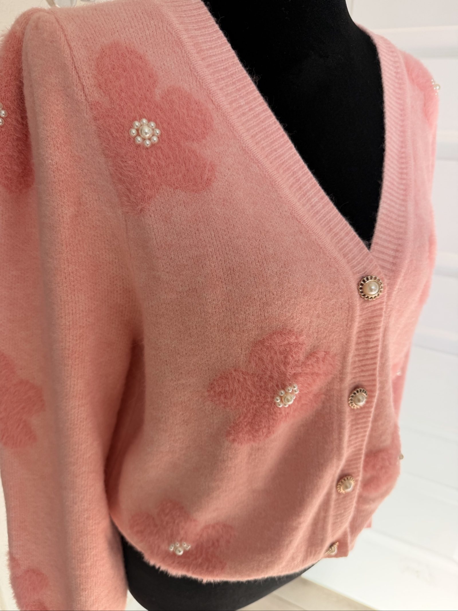 Soft Women's Nanette Lepore size small Pink Floral Pearl Button Cardigan image 5