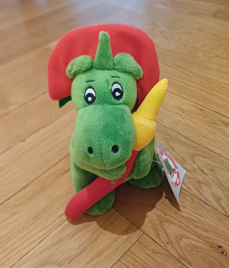 Grisu Green & Red Firefighter Dragon Plush Toy