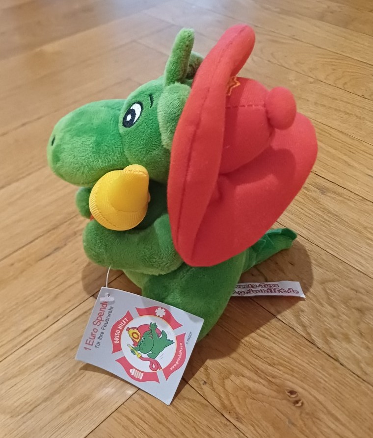 Grisu Green & Red Firefighter Dragon Plush Toy image 2